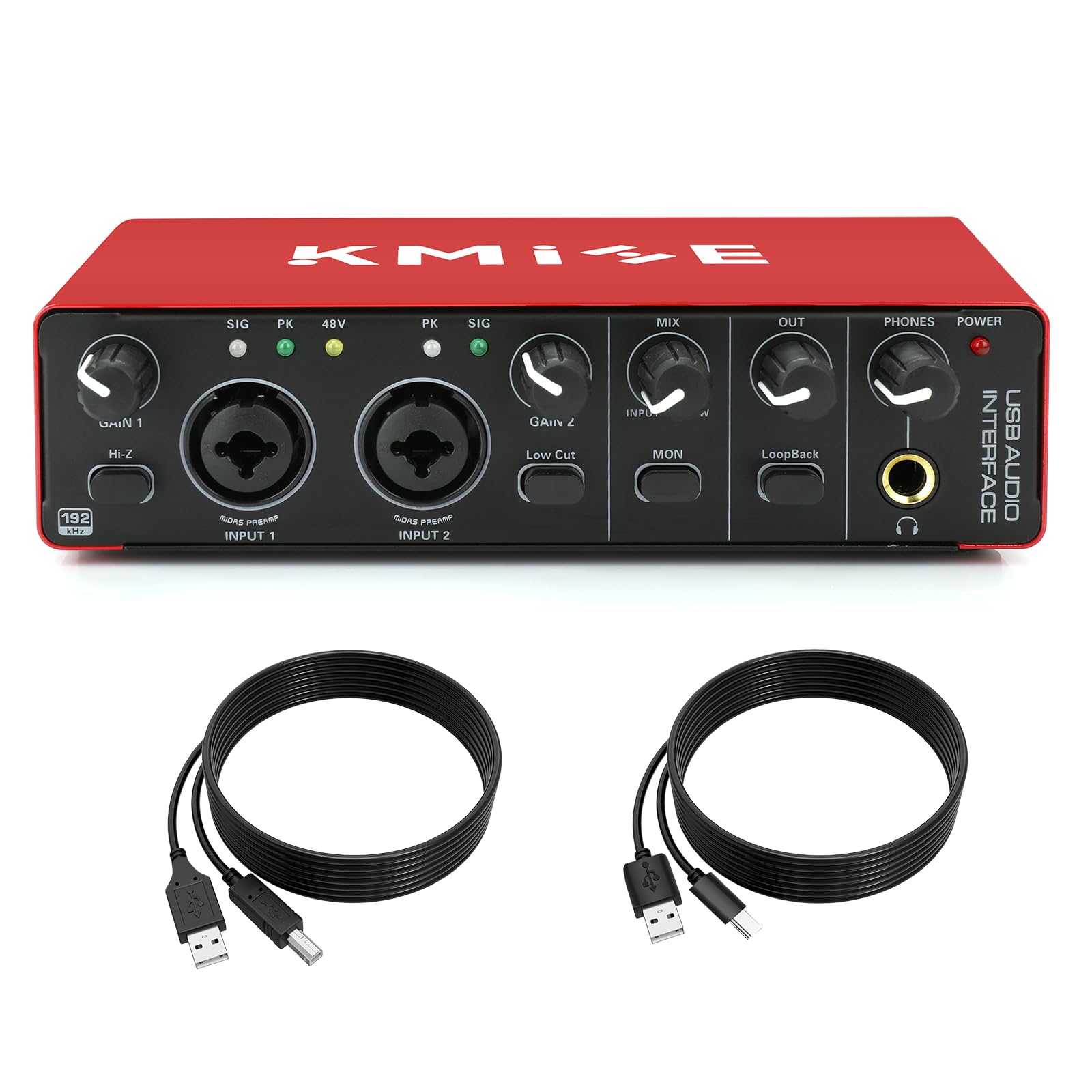 Kmise USB Audio Interface, Computer Recording Audio Interfaces with 48V Phantom Power for Recording, Studio Quality Sound, Compatible with Guitarists, Vocalists, Podcasters (USB 3.0 Type-A)