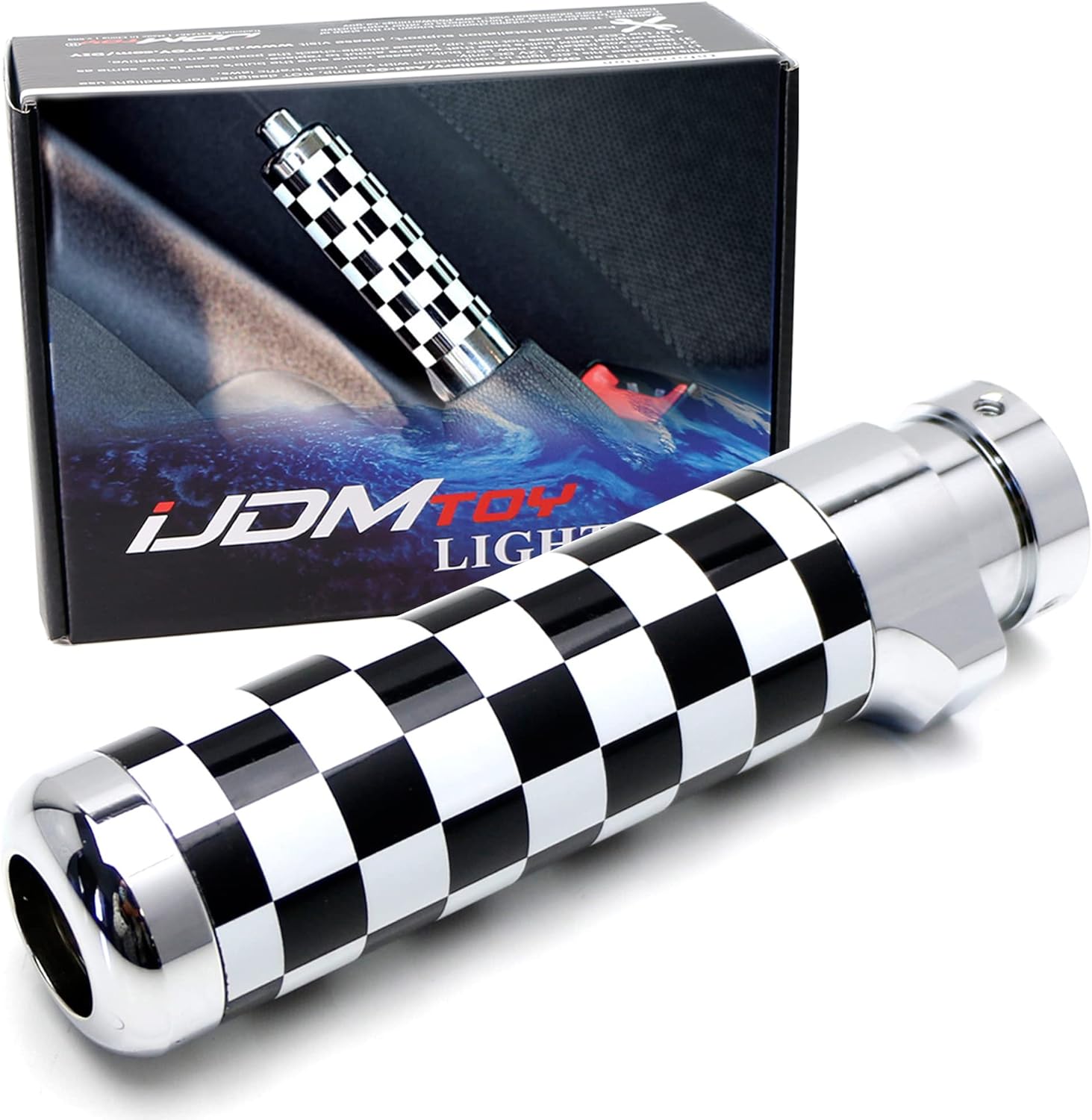 iJDMTOY Black/White Checker Pattern Style Alloy Metal Handbrake Handle Grip Compatible With Gen1/Gen2 MINI Cooper R50 R52 R53 R55 R56 R57 R58 R59