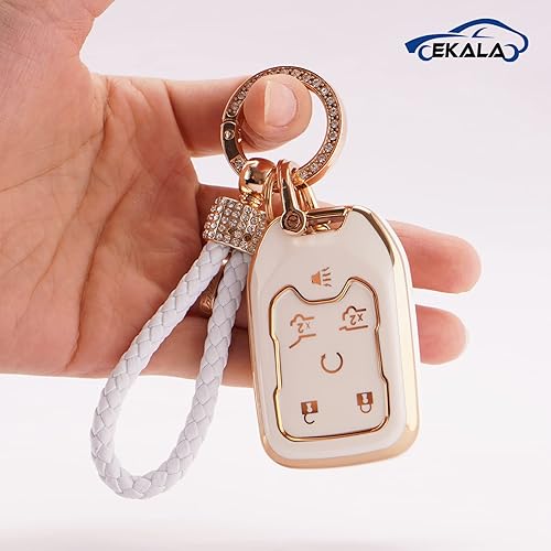 Miniatura 5 de Funda para llavero GMC con cordón para llavero, 6 botones, carcasa de TPU suave, funda blanca para llavero compatible con GMC Terrain Yukon