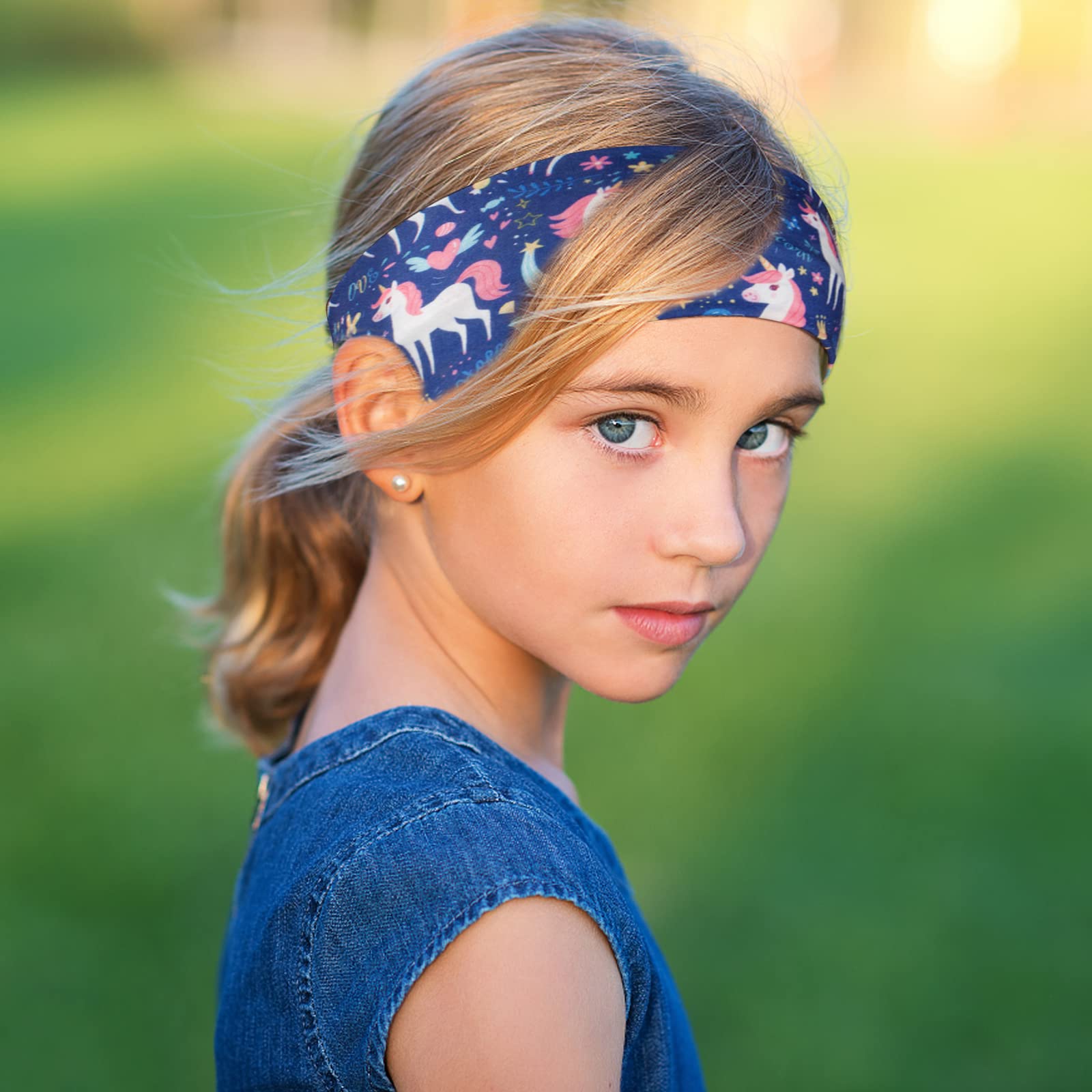 BETESSIN 5pz Fasce per Capelli Bambina Unicorno Fascia Fasce Elastiche Turbante per Decorazione Capelli Bambina Bimba 5-15 Anni