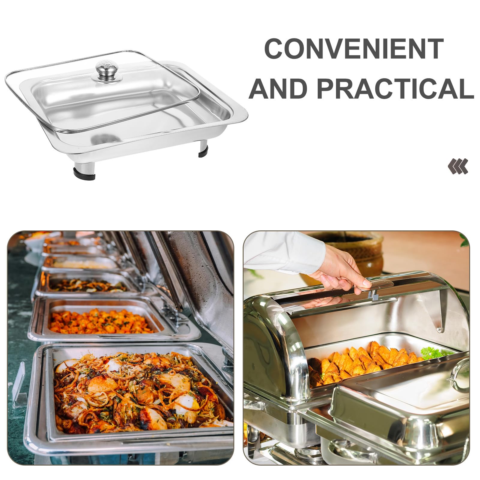 Bandeja de acero inoxidable para servir buffet con tapa, patas antideslizantes, bandeja resistente a la rotura para cocina, fiestas y eventos, elegante solución de catering