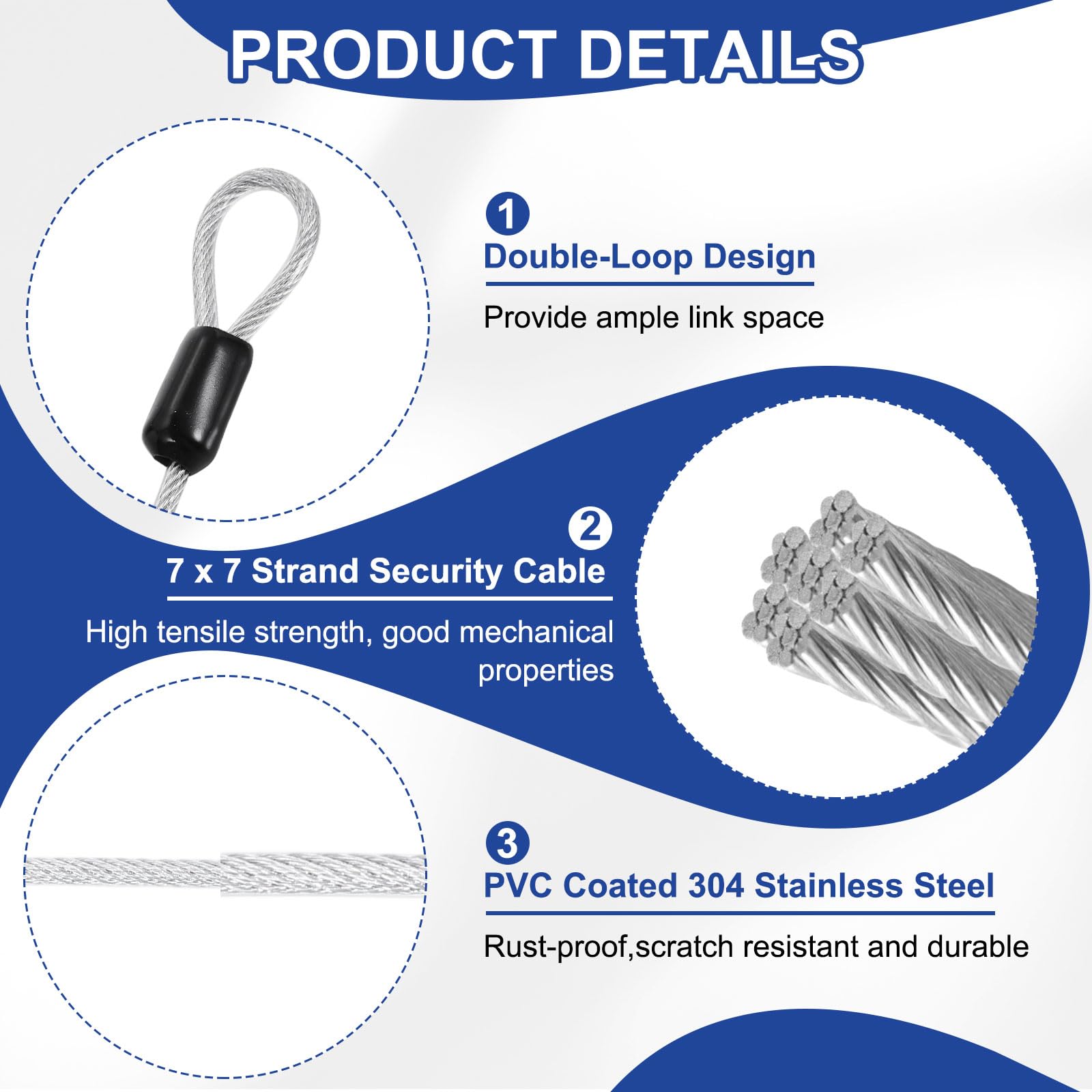 PATIKIL 1.5m Cavo Di Sicurezza In Acciaio Con Gancetto A Scatto, 1Pcs Cavo Flessibile Rivestito In PVC A Doppio Anello Per Bicicletta Catena Di Sicurezza Per Bagaglio, Trasparente