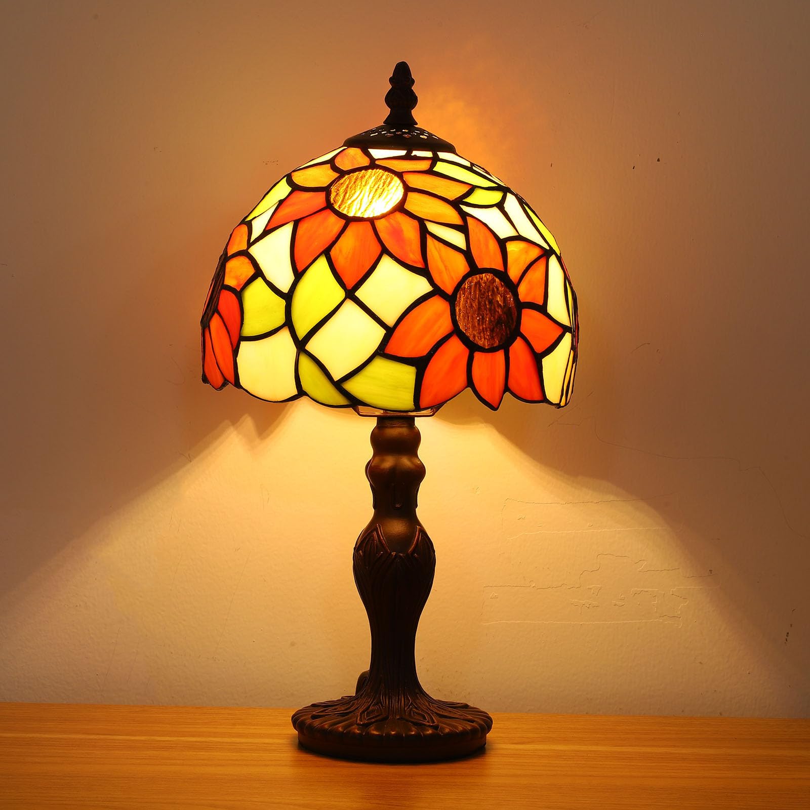 Lampada Tiffany da Tavolo con Paralume in Vetro Colorato per Soggiorno, Camera da Letto, Studio e Tavolino da Caffè