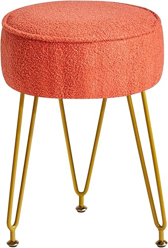 Miniatura 14 de IBUYKE Taburete Otomano con Almacenamiento de Terciopelo Estilo Teddy, Taburete de Maquillaje con Mesa Lateral Desmontable, Patas de Acero Dorado,