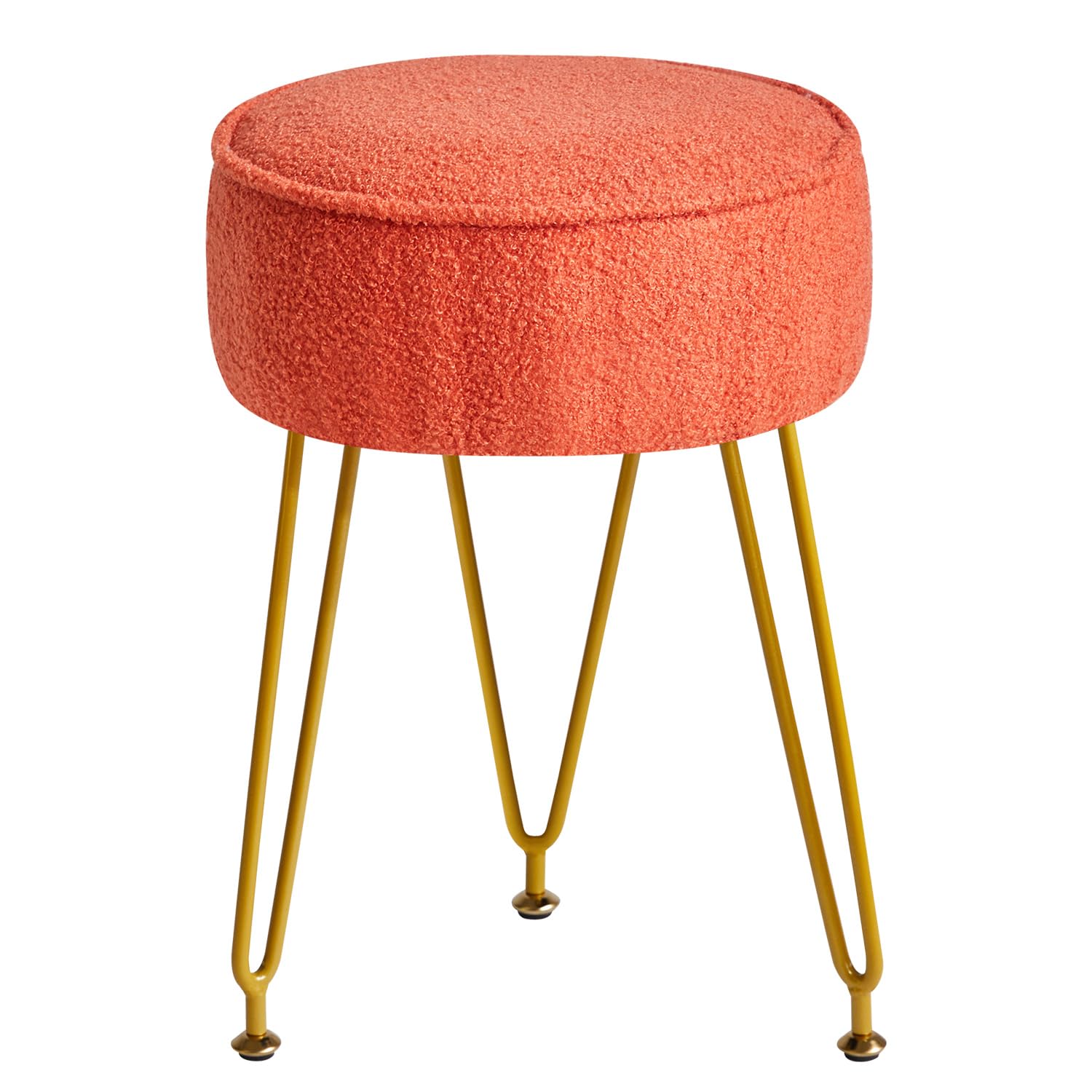 IBUYKE Poggiapiedi Rotondo in Velluto, Ottomano per Trucco Vanity, Soggiorno Camera da Letto, Arancione WBD009J
