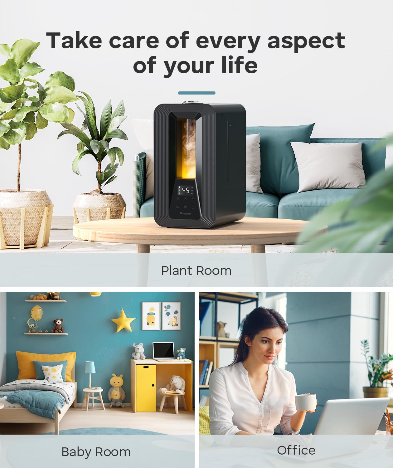 BREEZOME Humidificador de dormitorio de 6 litros con difusor de aroma, humidificador, luz nocturna, duración de 50 horas
