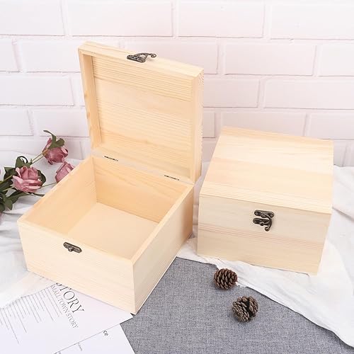 Miniatura 4 de GNIEMCKIN Paquete de 3 cajas de madera, cajas de madera sin pintar sin terminar para manualidades, proyectos de bricolaje y almacenamiento de joyas