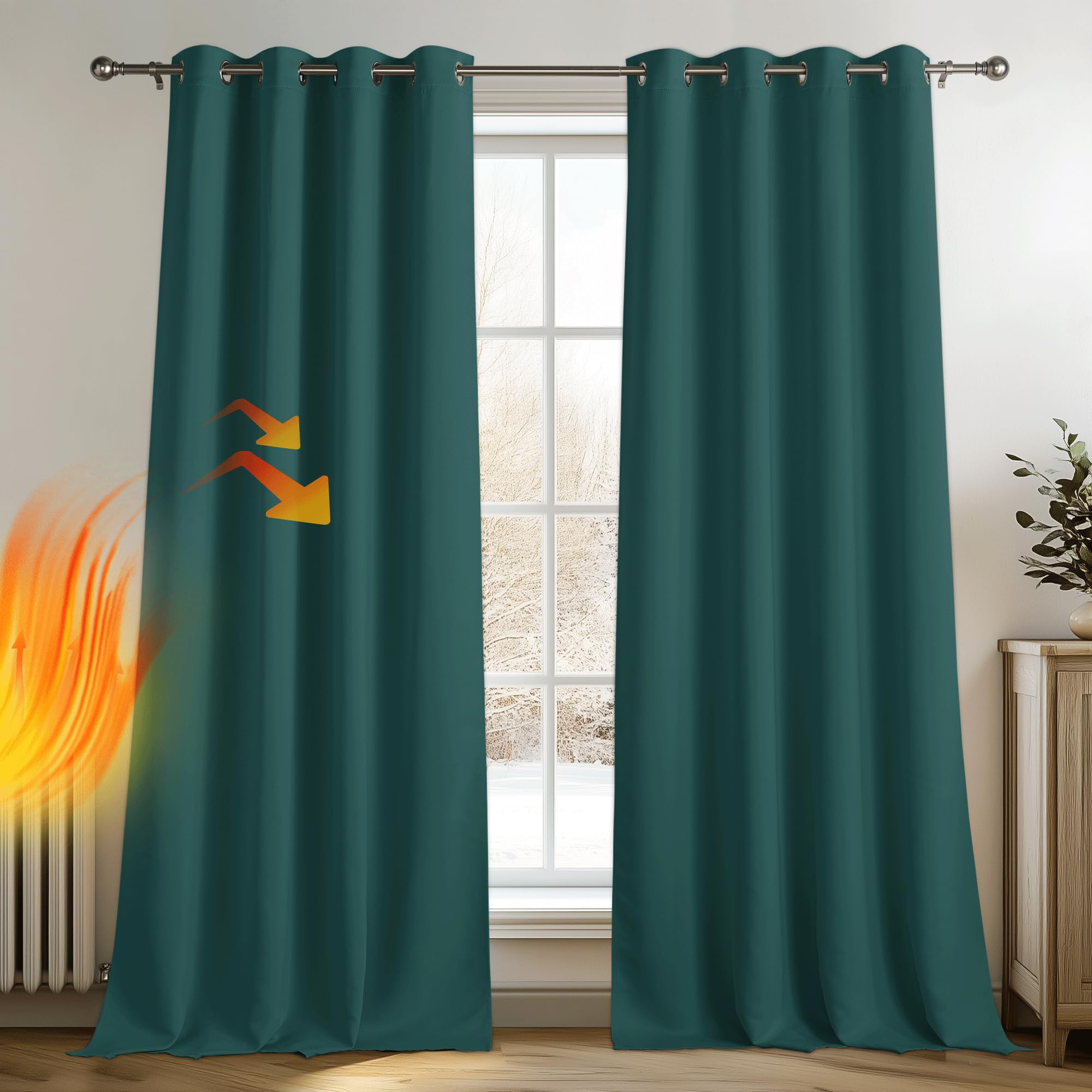 PONY DANCE Tende Oscuranti Tende Natalizie Tenda Termica Isolante Freddo e Caldo Tende Moderne per Soggiorno Tende Salotto con Anelli 2 Pezzi L 140 x A 245 cm, Verde Scuro
