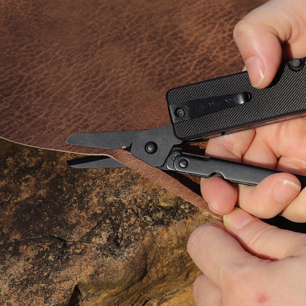 ROXON KS2E NOIR Couteau de poche multifonction avec grande lame de ciseaux | manche en G10 et clip de poche, 13 fonctions en 1, idéal pour le camping, la randonnée, les urgences et un usage quotidien