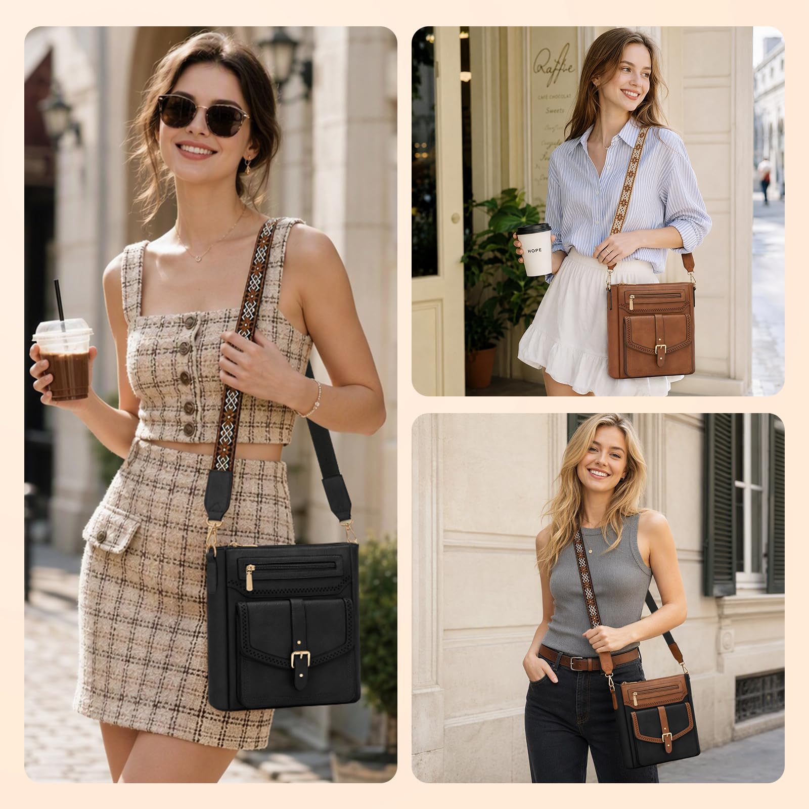 RAINSMORE Sac Bandoulière Femme Sac a Main Femme en Cuir PU Souple