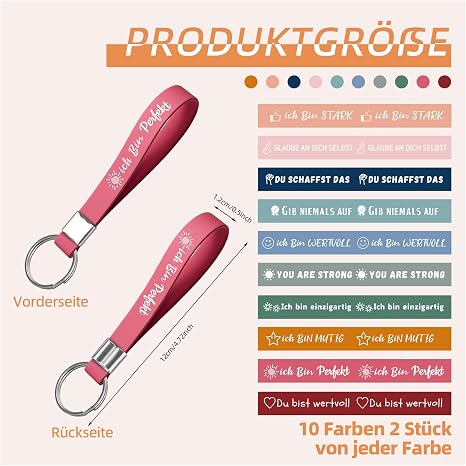 20 Stück Motivations-Schlüsselanhänger Aus Silikon – Mit Inspirierenden Sprüchen, 10 Cm, Geschenk Für Kollegen & Freunde