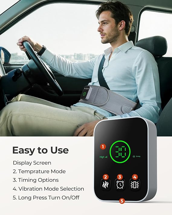 Cordless Portable Heating Pad with Massager, Lower Back Pain Relief, Wearable for Period Cramps, 3 Heat/3 Vibration/3 Timer, Rechargeable Auto-Off, Birthday Gifts for Dad Mom Men Women