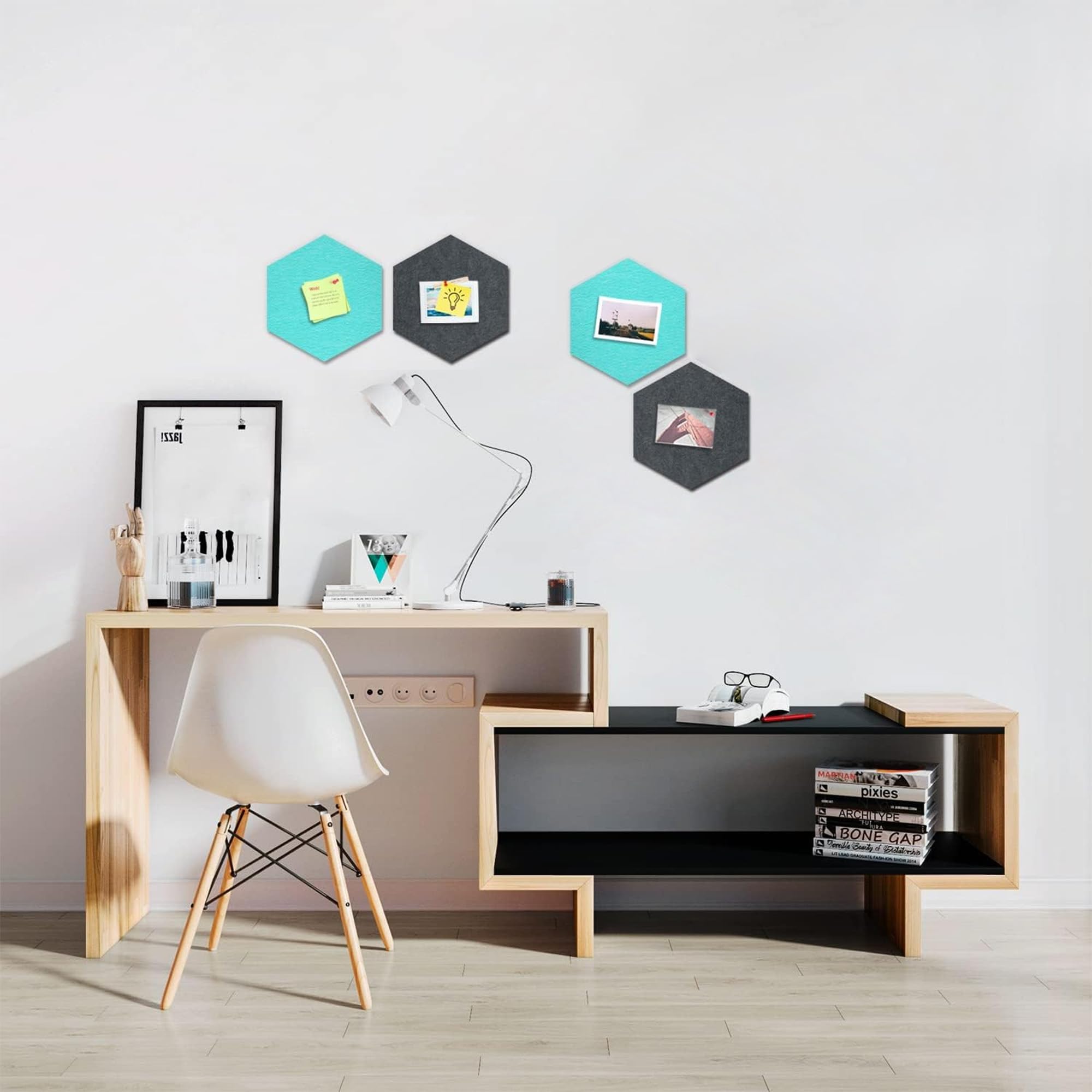 Uoisaiko 30cm Hexagon Felt Pin Board Pack of 4 Bulletin Board Notice Boards for Home Office Kitchen Felt Wall Tiles for Photos Memos - Image 2
