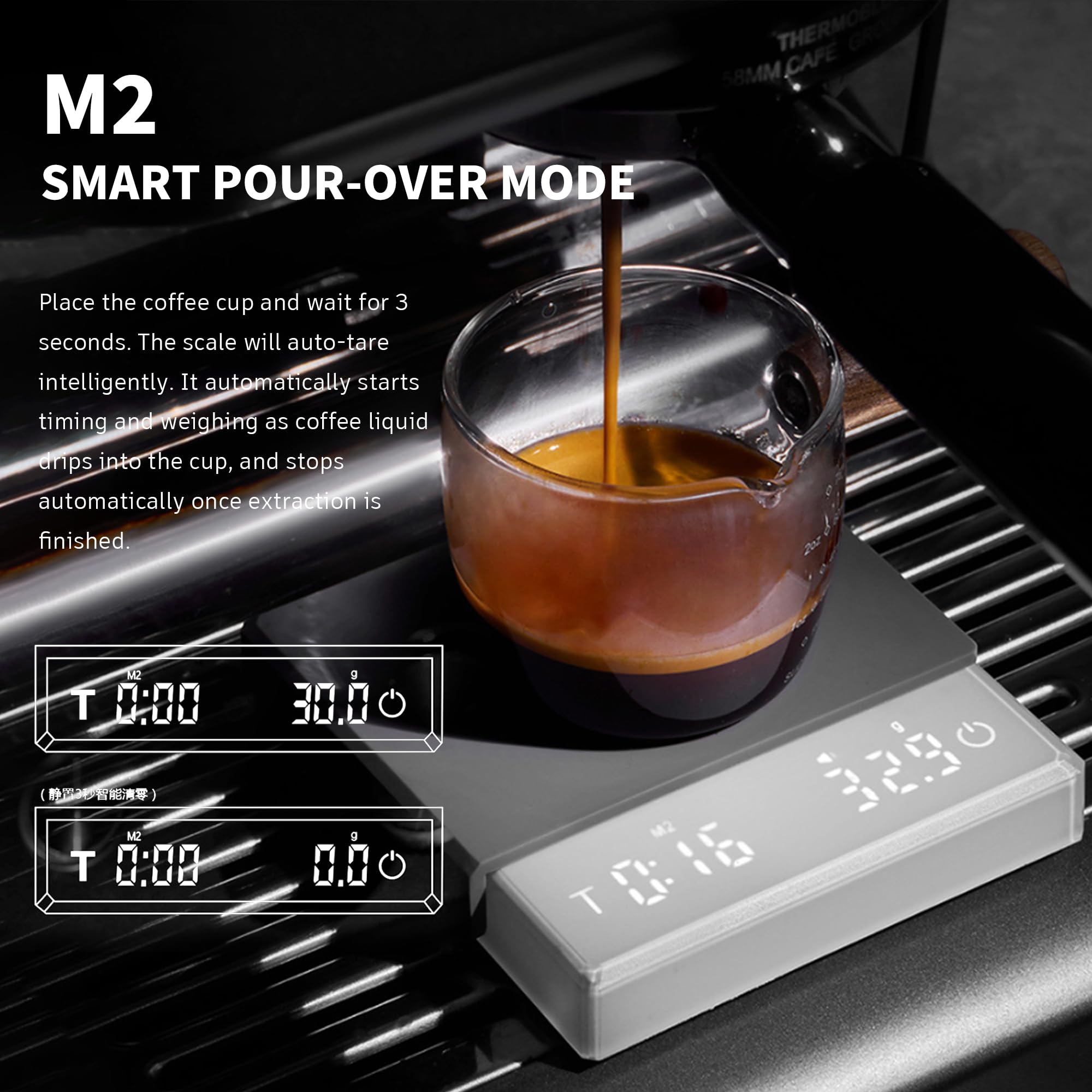 Mini-Kaffeewaage mit Timer, wiederaufladbar, digitale Küchenwaage, 0,1 g, Präzision zum Übergießen von Espresso, Typ-C-Ladegerät, tragbare Kaffee-Waage mit hintergrundbeleuchtetem