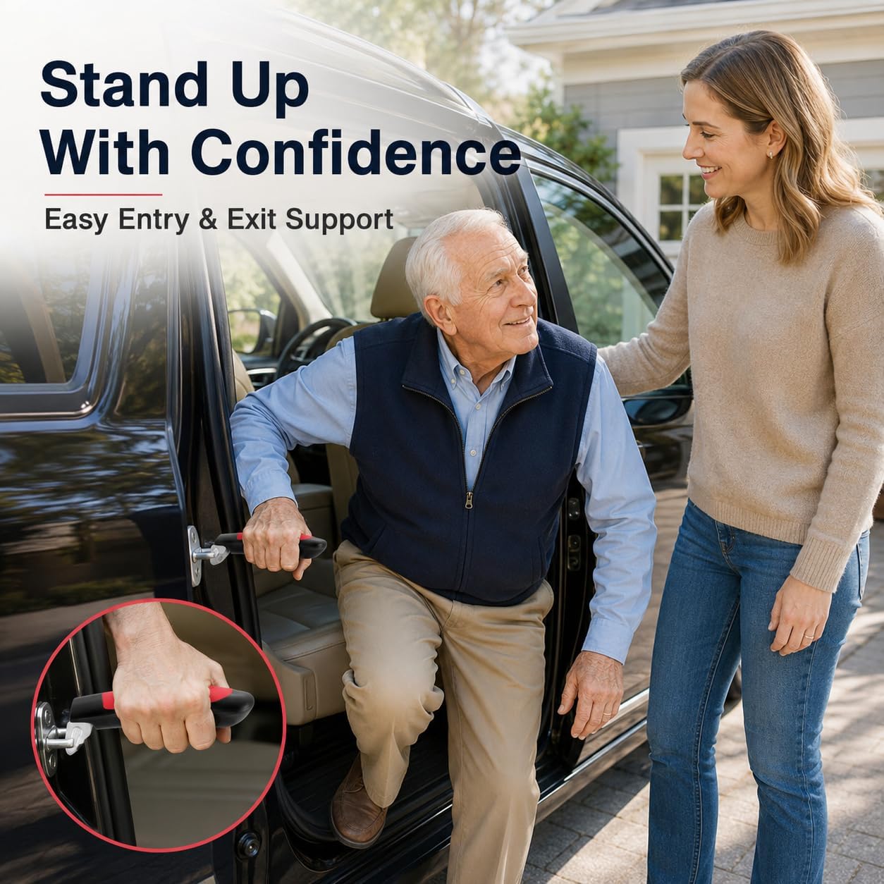 2 Pcs Car Assist Handle for Elderly and Disabled, 3-in-1 Automotive Door Latch Grab Bar, Portable Vehicle Support Handle with Seatbelt Cutter and Breaker, Mobility Aid Gift for Seniors & Handicap image 2