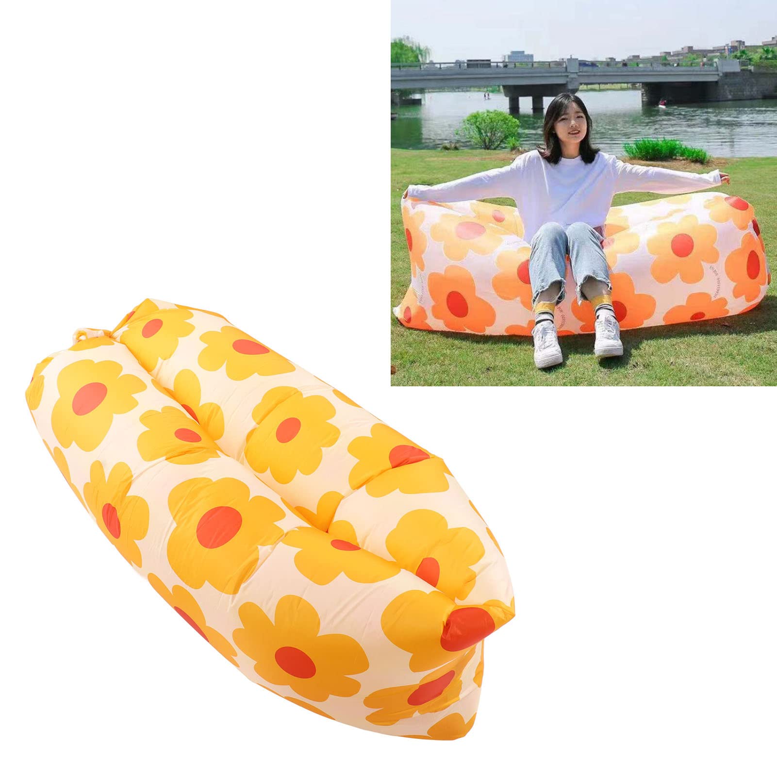 Natudeco 90.1in Inflatable Lounger Air Sofa Tear Resistance Portable Inflatable Couch Outdoor Lightweight Air Lounge Chair for Camping Hiking Beach Picnics Adults Kids(A)