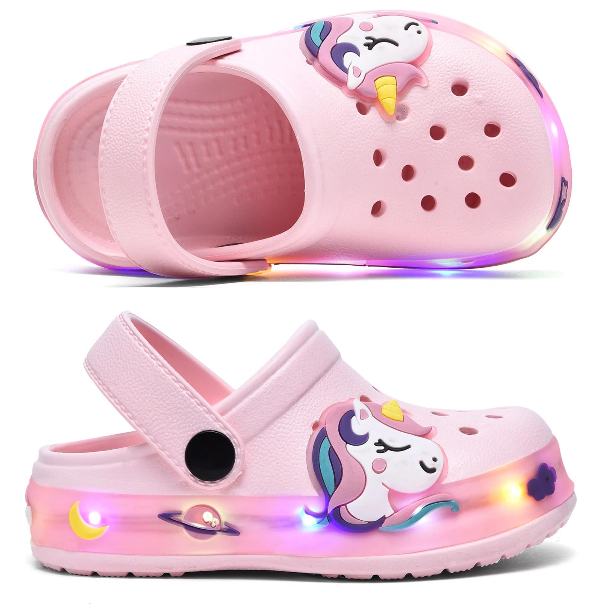 Gartenschuhe Kinder Clogs für Mädchen rutschfeste Gartenclogs Hausschuhe Pantoffeln Sandalen Latschen und Schlappen mit LED-Licht