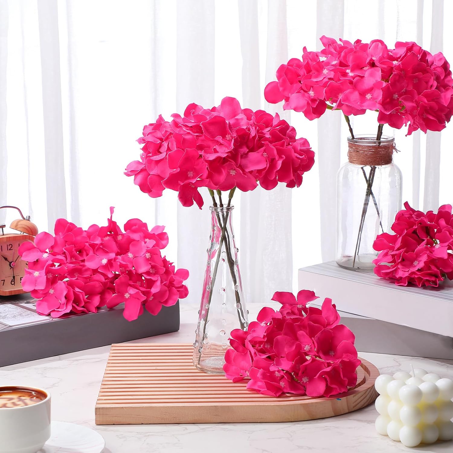 Yunsailing 100 Pcs Artificial Hydrangea Flowers Hydrangea Flower Heads with Stems Silk Faux Hydrangea Flowers for Wedding Centerpiece Fake Bouquet Home Indoor Garden Party Decoration (Rose Red) - Image 6