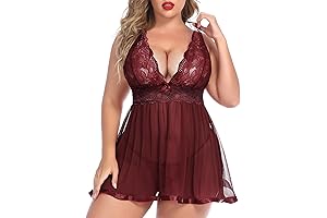 Women Plus Size Babydoll Lingerie Lace Chemise Mesh Sleepwear