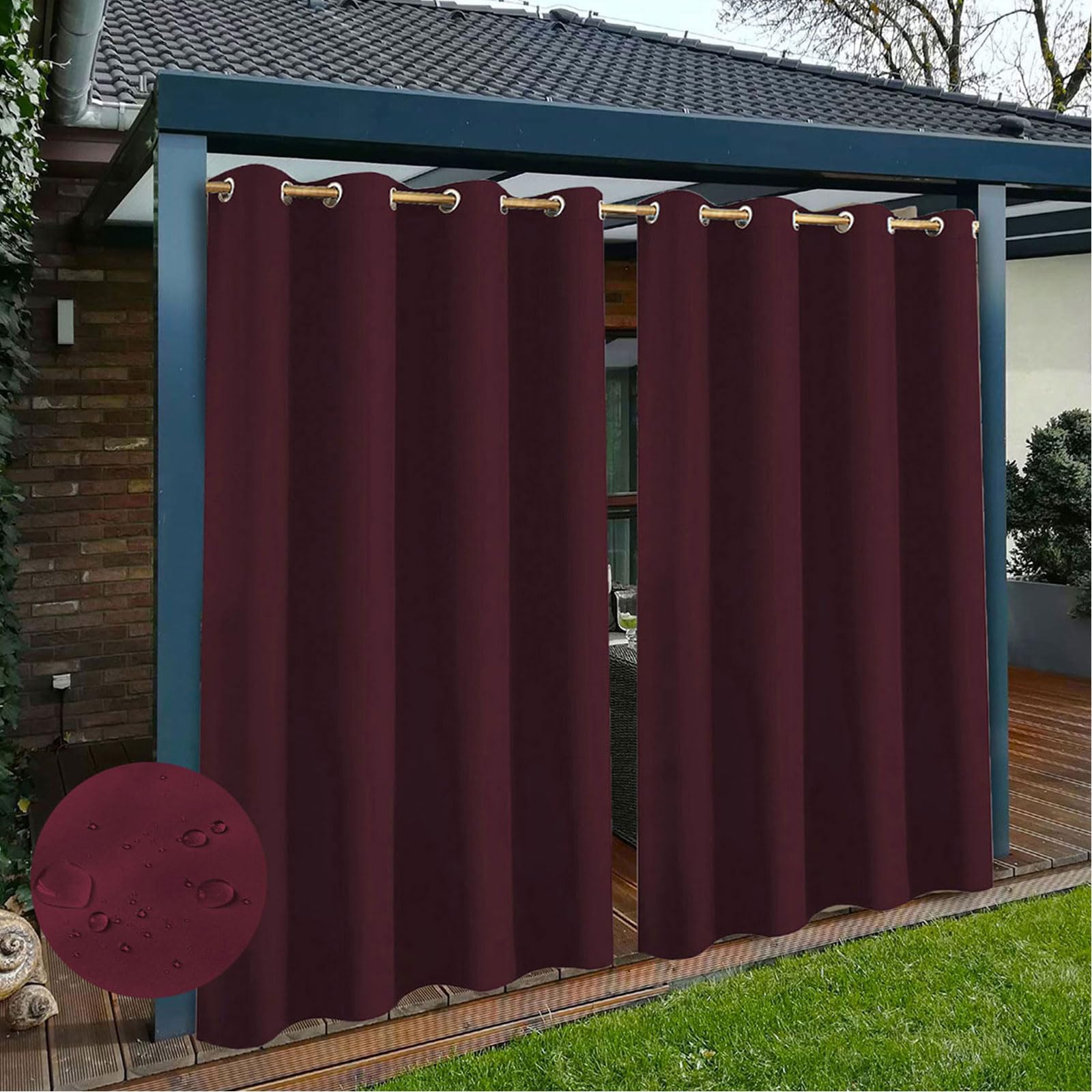Heavy-Du Œillets Occultants Imperméable Extérieur Patio 1 Panneau Rouge 305 cm x 213 cm Résistant aux intempéries pour intérieur/extérieur Protection de la vie privée