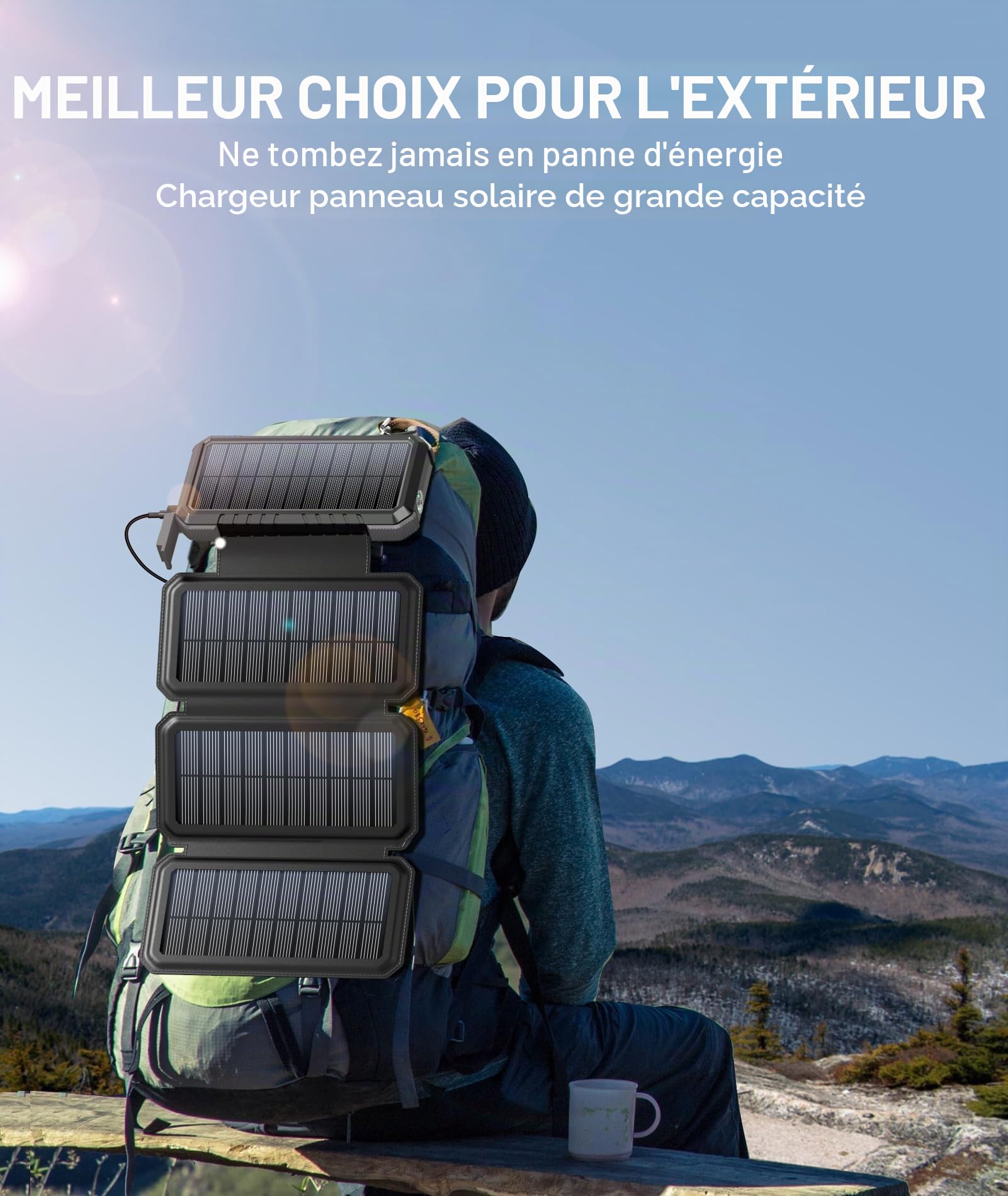 BLAVOR Chargeur Solaire Portable 20000 mAh avec 4 Panneaux solaires, Batterie Externe étanche avec 4 Ports USB 18 W, Chargeur Rapide QC 3.0 USB C Power Bank pour téléphone Portable, Tablette