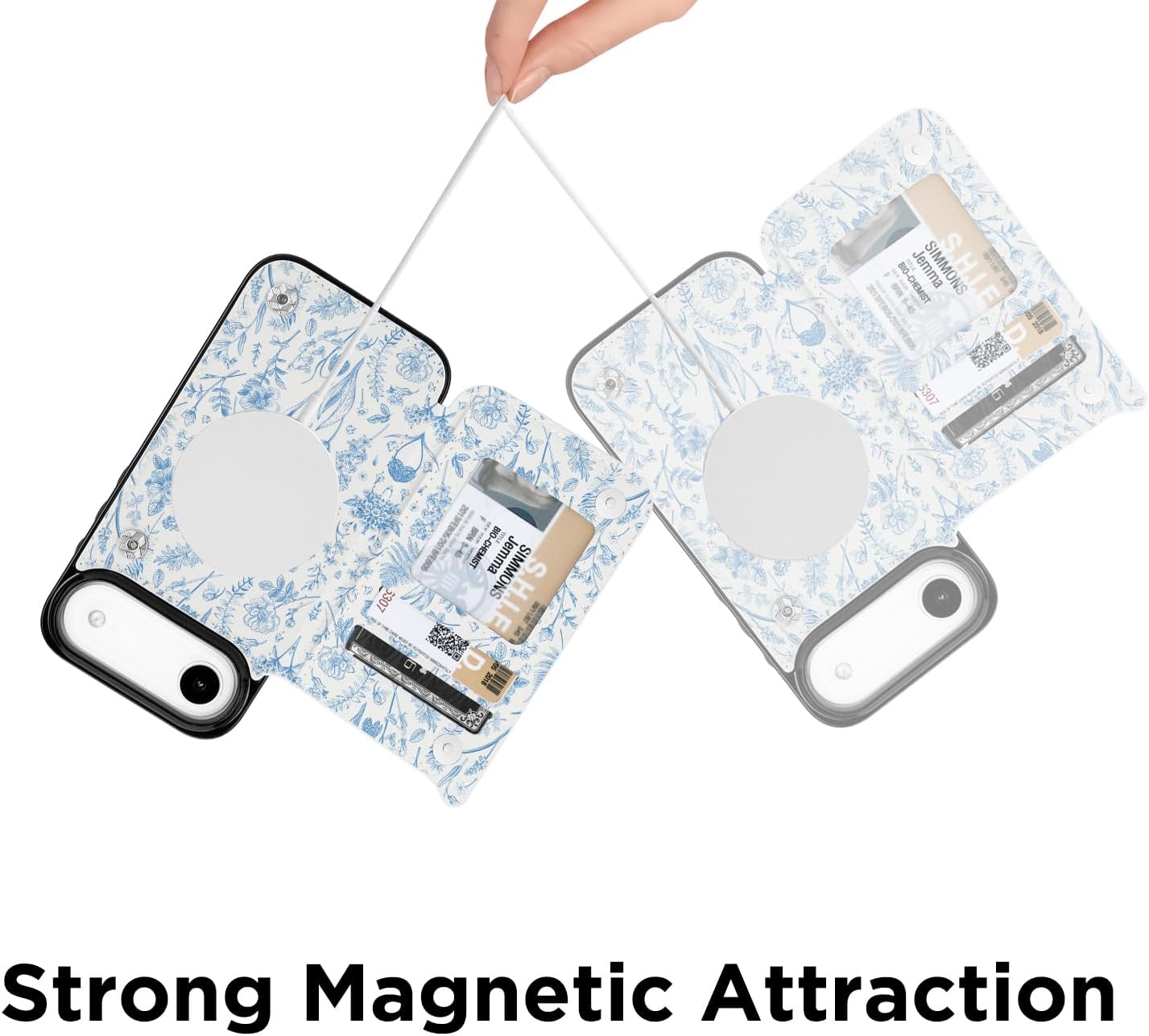 uCOLOR for iPhone 17 Air Wallet Case Magsafe with Card Holder Slot【Compatible with MagSafe】 Folio Flip PU Leather Double Magnetic RFID Design with Camera Lens Protector 6.5" (Blue Toile Flowers) - Image 6