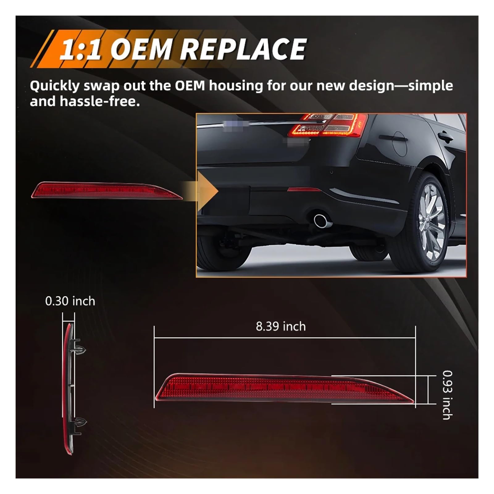 Lámpara Reflector Parachoques Trasero Para Ford Para Taurus Para Police Interceptor Sedan 2013-2019 Luz Reflectora Trasera Luces De Freno Luz Trasera Con LED(Red Lens Red LED)