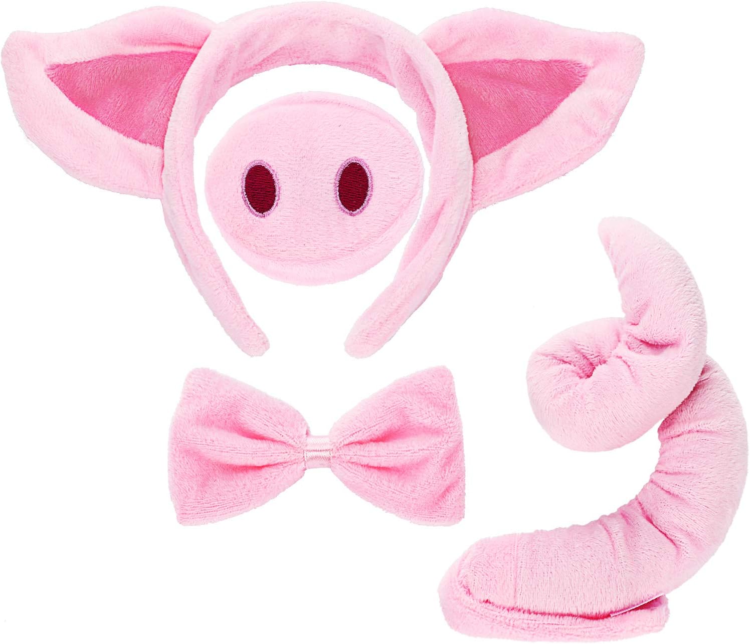 - Pig Costume Set - Ears, Nose, Tail, and Bow Tie Pink Fancy Dress Kit Accessories for Mardi Gras Carnival(Pink)