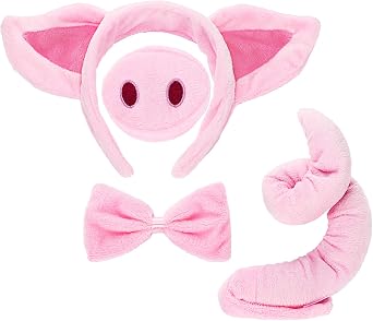 Norme Pig Costume Set - Ears, Nose, Tail, and Bow Tie Pink Fancy Dress Kit Accessories for Mardi Gras CarnivalPink