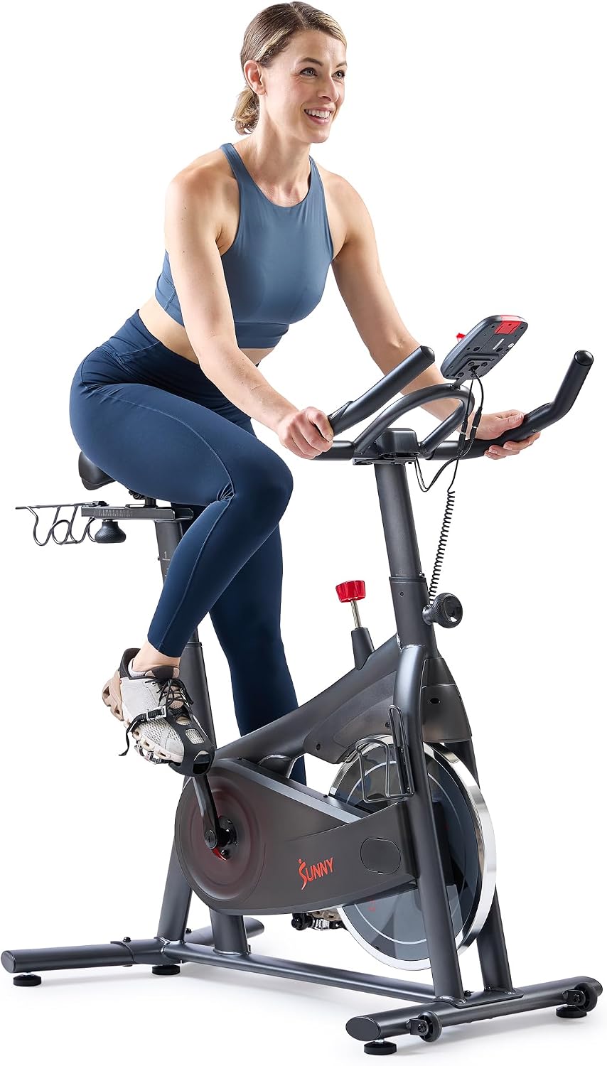 Smart Indoor Cycling Bike for Home Cardio Exercise | Free SunnyFit App Connectivity, Magnetic Resistance, Up to 40LB Flywheel, Custom Riding Position, Wide Inseam Range