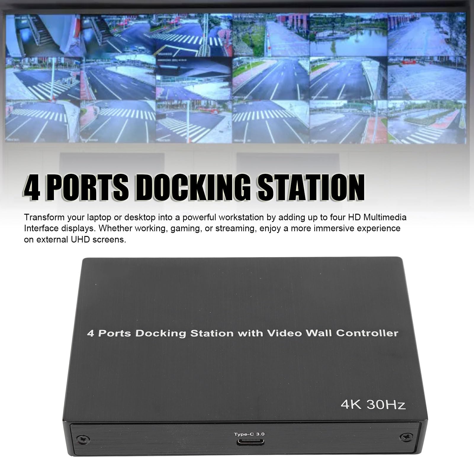 Gugxiom Adattatore da USB 3.0 a Quad HDMI, 4K30Hz X 2 HDMI Hub per Monitor Multipli, 1080p60Hz X 2 con Trasferimento Ad Alta velocità di Tipo C 3.0 (Spina europea)