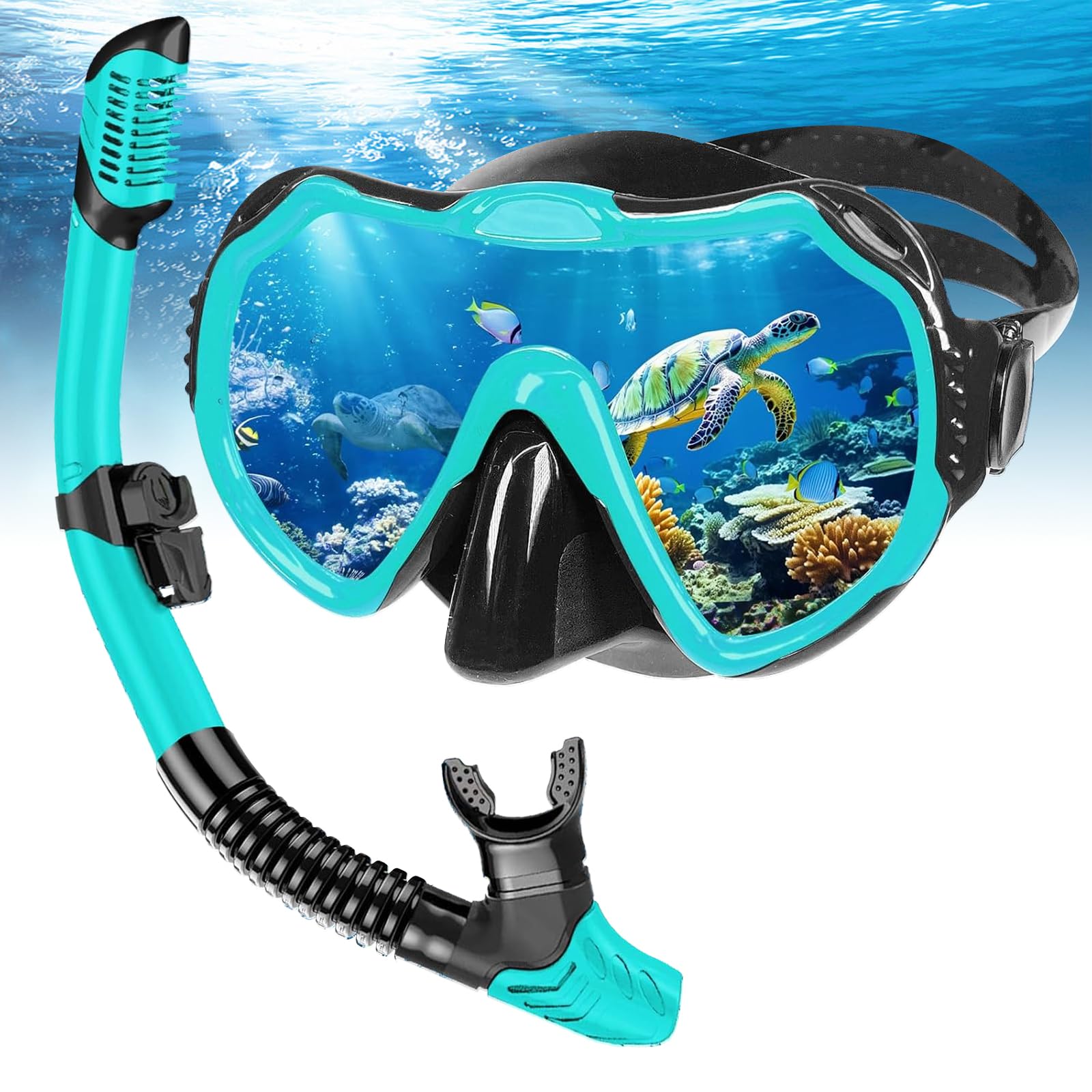 Mengine Schnorchelset Erwachsene, Dry Schnorcheln Set mit Schnorchel und Taucherbrille, Anti-Fog&Anti-Leck wasserdichte Tauchmaske für Erwachsene (Dunkelgrün)