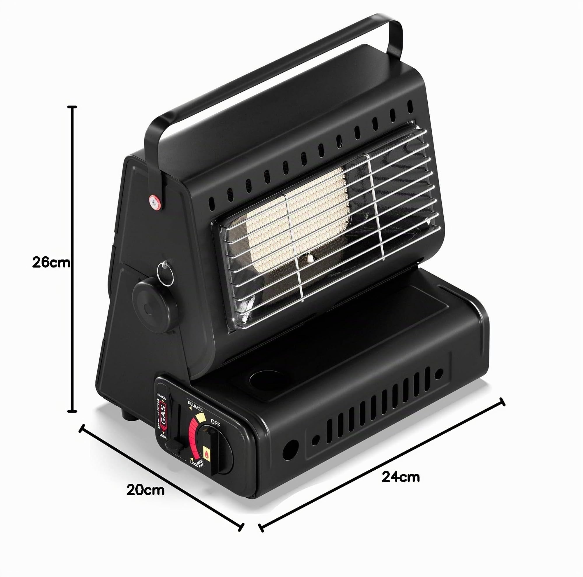 mini Chauffage au gaz portable 1,3 KW pour l'extérieur, mobile chauffage de tente, chauffage de camping sans cartouches de gaz, Noir