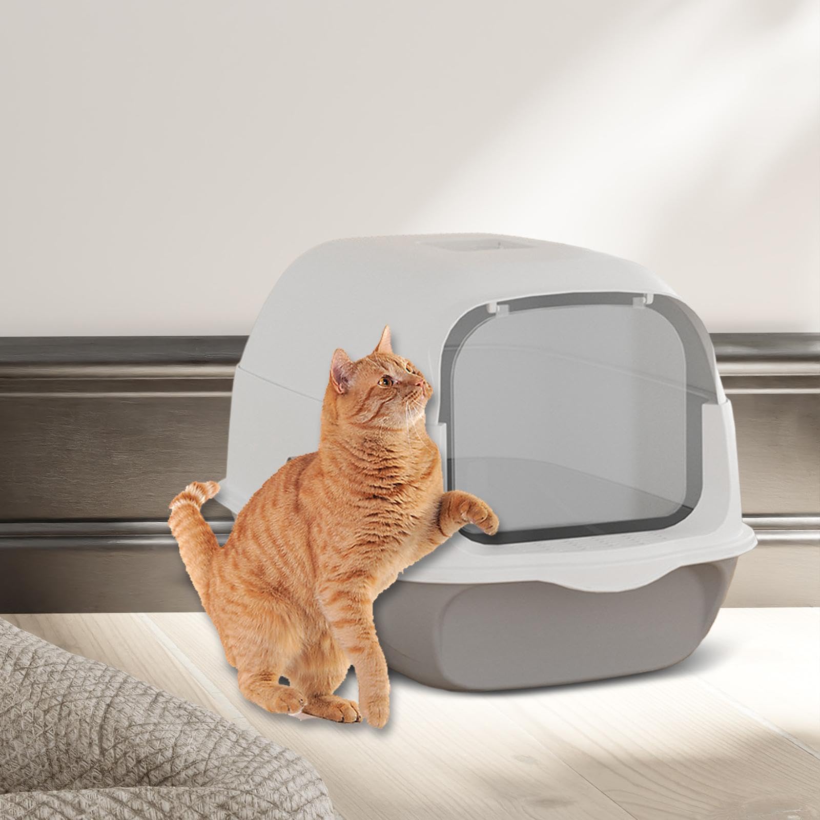 Arenero para Gatos Totalmente Cubierto con Pala, Gran Capacidad, Extraíble, a Prueba de Salpicaduras, Fácil de Limpiar, Arenero para Gatos, Gris