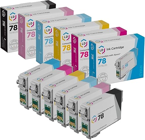 LD Cartucho de tinta remanufacturado de repuesto para Epson 78 (negro, cian, magenta, amarillo, cian claro, magenta claro, paquete de 6) compatible