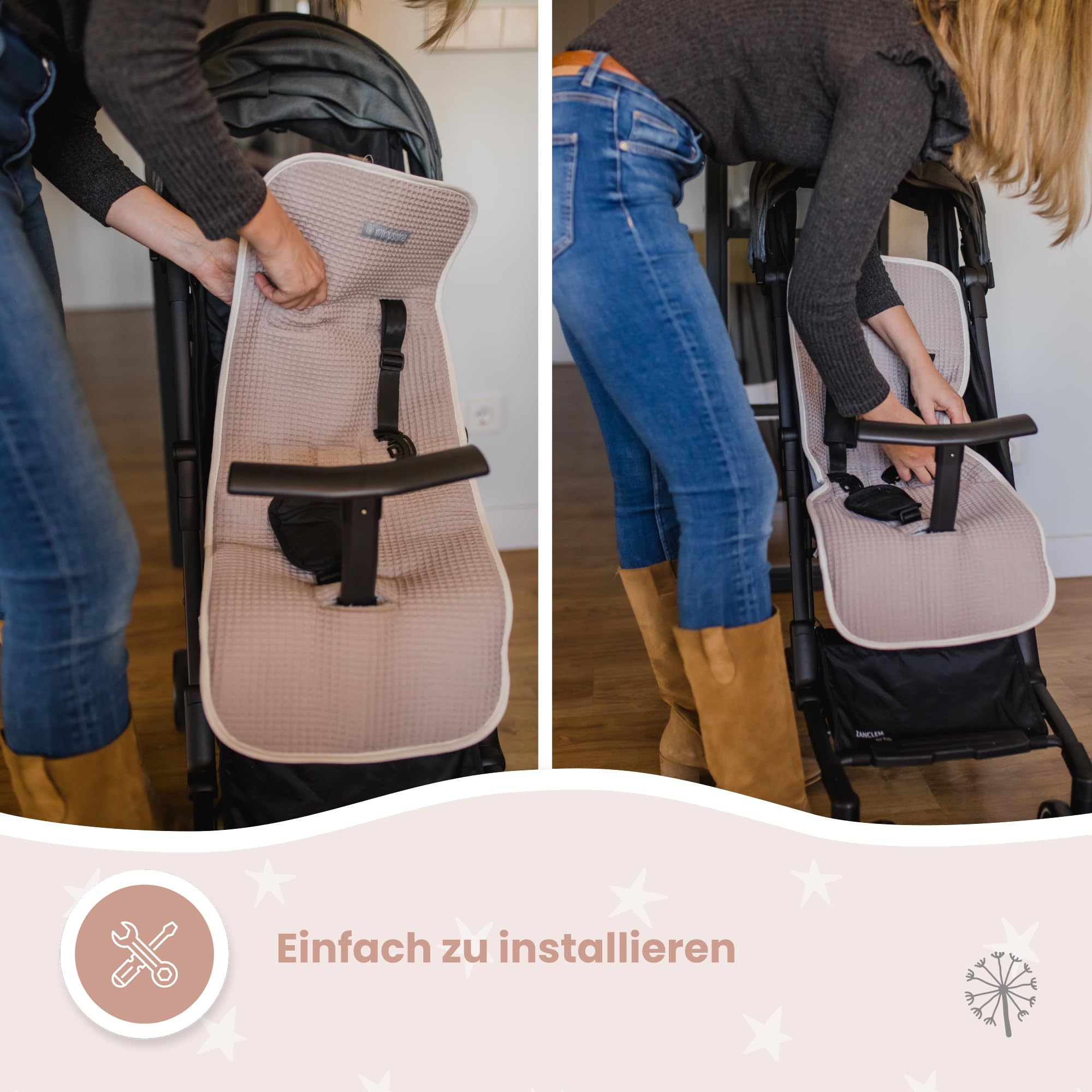MIMUSELINA Kinderwagen Sitzauflage Universal aus 100% Baumwolle OEKO-TEX | Sitzauflage Buggy Sommer & Winter | Atmungsaktive, Waschbare Kinderwagen Unterlage 34 × 84 cm | Made in Portugal