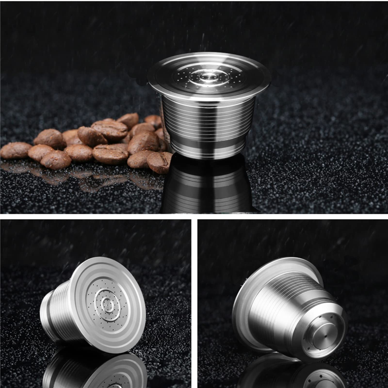 DieffematicKF Cafetera Refillable Stainless Coffee Capsule Reusable Filter Coffee Manul Grinder Steel Spoon with Clip Tool