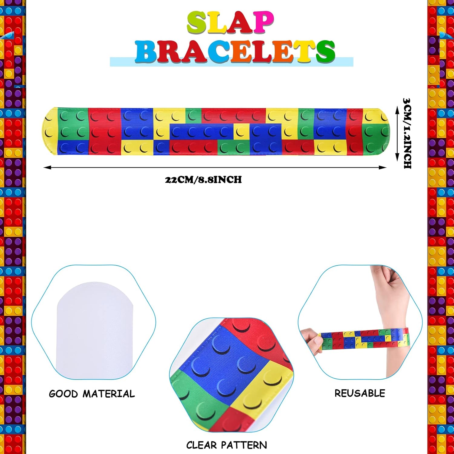 Gejoy Building Block Slap Bracelet Building Block Snap Bracelets Wristbands Colorful Brick Party Supplies for Birthday Party Favors Goodie Bag Stuffers