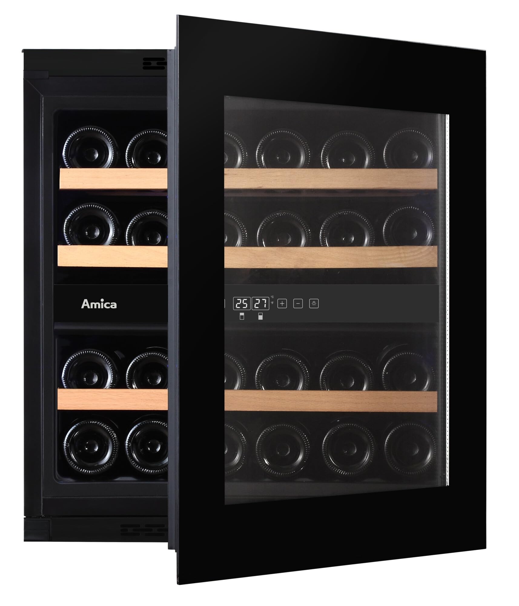 Amica Weintemperierschrank freistehend 63 l X-Type Design 26 Flaschen Kapazität 2 Temperaturzonen elektronische Steuerung Schwarz