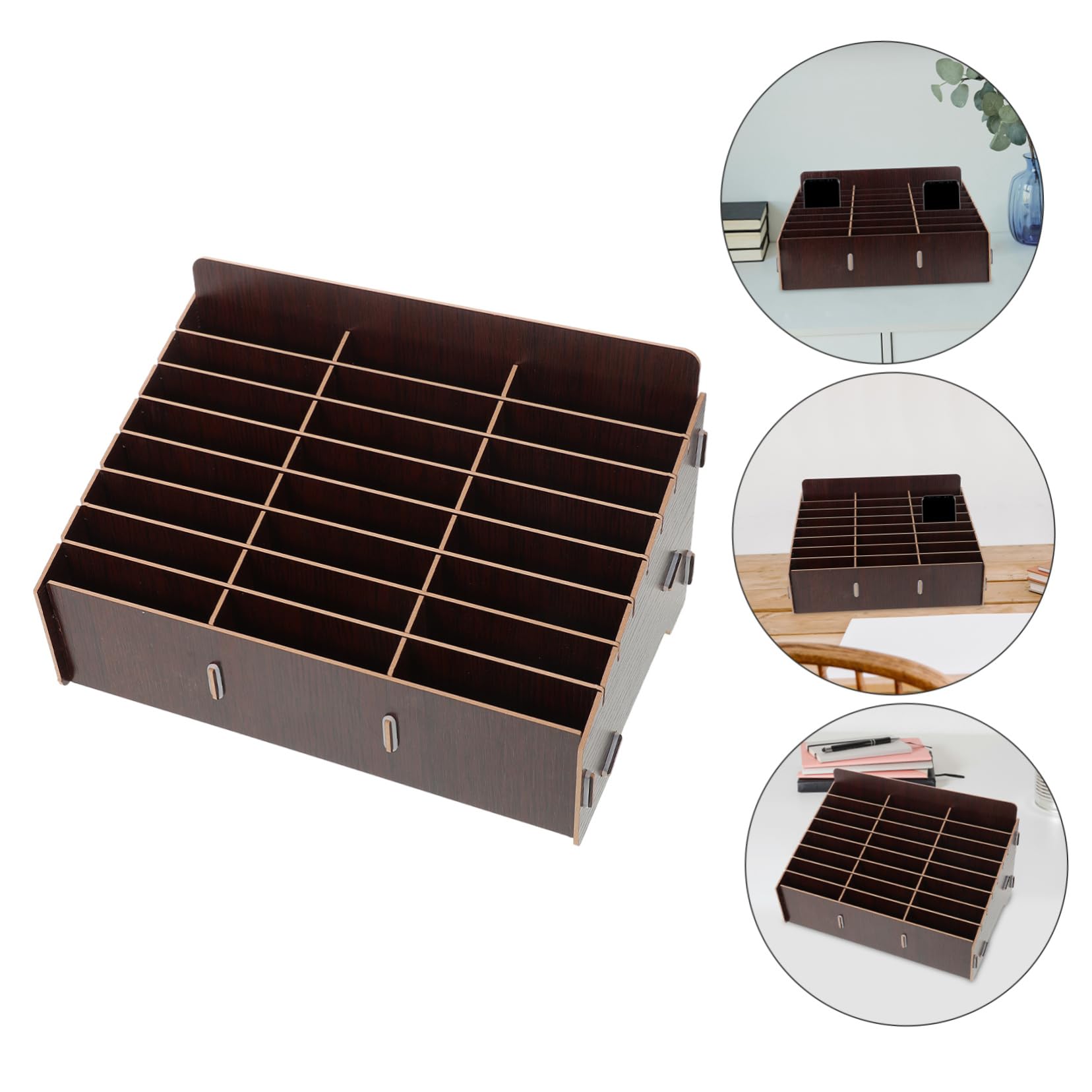VICASKY Scatola Portaoggetti da Scrivania in Legno Scomparti Multipli, Organizer per Cellulare Multifunzionale per L'uso in Aula e Ufficio