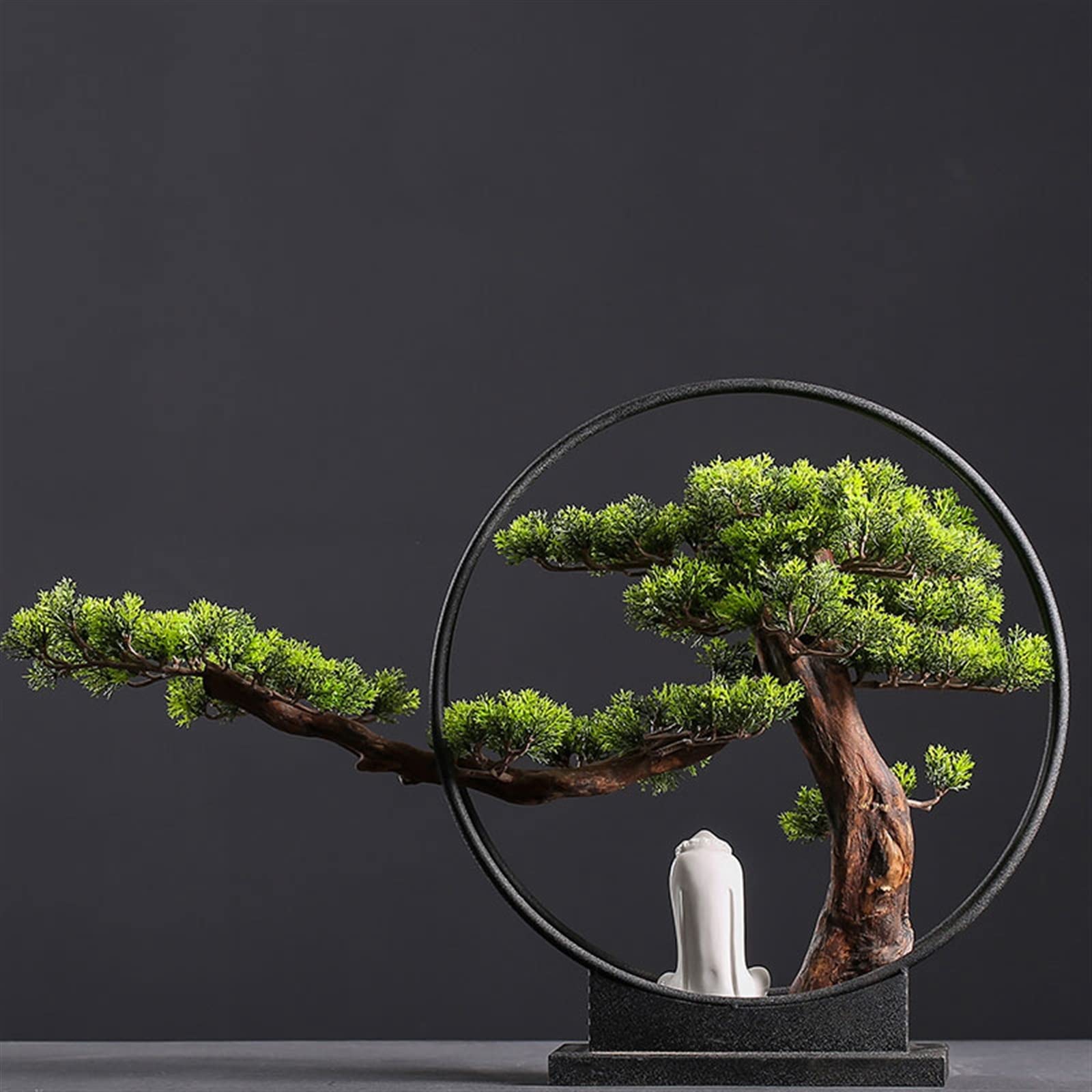 Sztuczne rośliny Kreatywne sztuczne drzewko Bonsai Witamy ozdoby sosnowe Bonsai sztuczna roślina Dekoracje wejściowe do salonu Figura ceramiczna Ozdoby buddy Symulowane drzewo (kolor: F)
