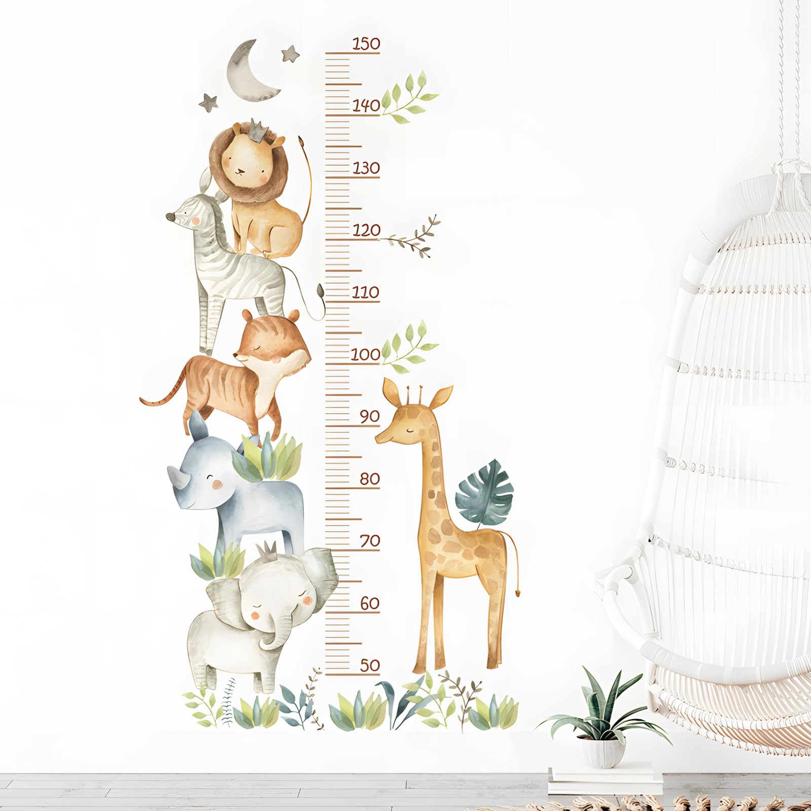 Toise de mesure pour enfants - Sticker mural pour chambre d'enfant - Motif animaux de la forêt - Cadeau de croissance pour garçons et filles - Échelle de 50 à 150 cm (animaux de la jungle)