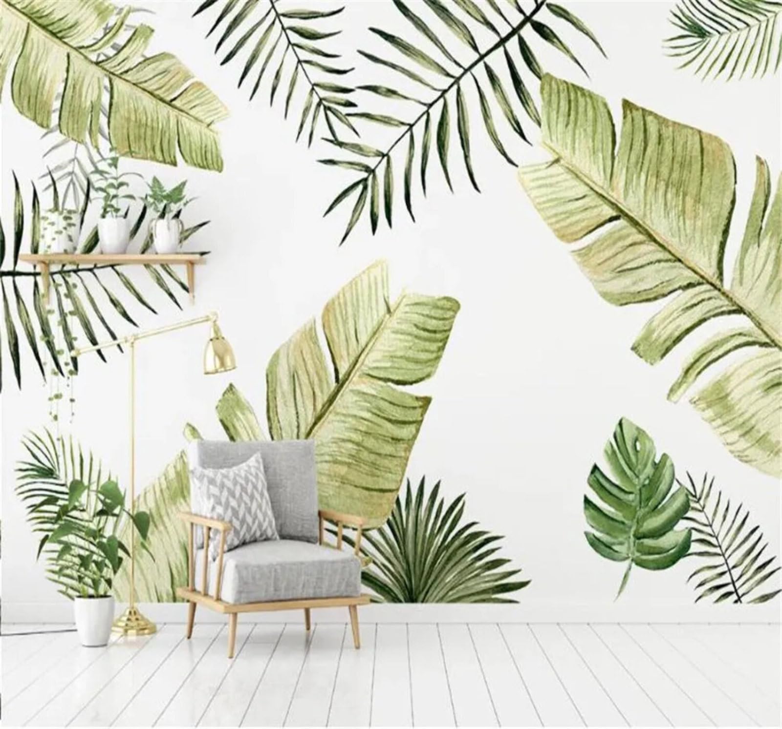 Tzxztt Fresh Minimalist Hand Drawn Green Banana Leaves Modern 3D Wallpaper Premium Textured Silk Neutral Tones Material Ideal for Living Room Bedroom-400cm×280cm