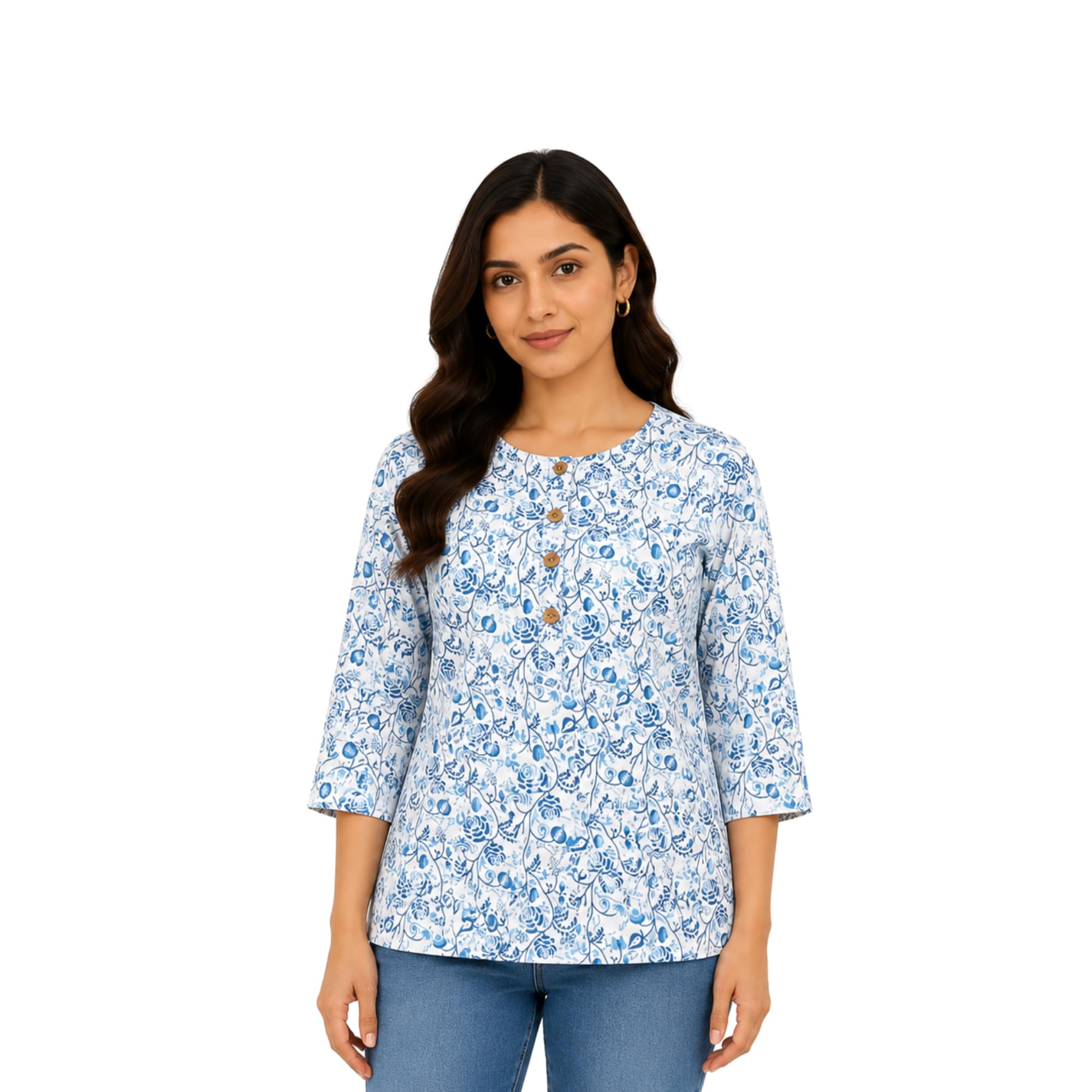 Women Floral Printed Cotton Short Kurti for Women | Casual Regular Fit Ethnic Tunic Top | Stylish Kurta for Jeans, Legging-image-23