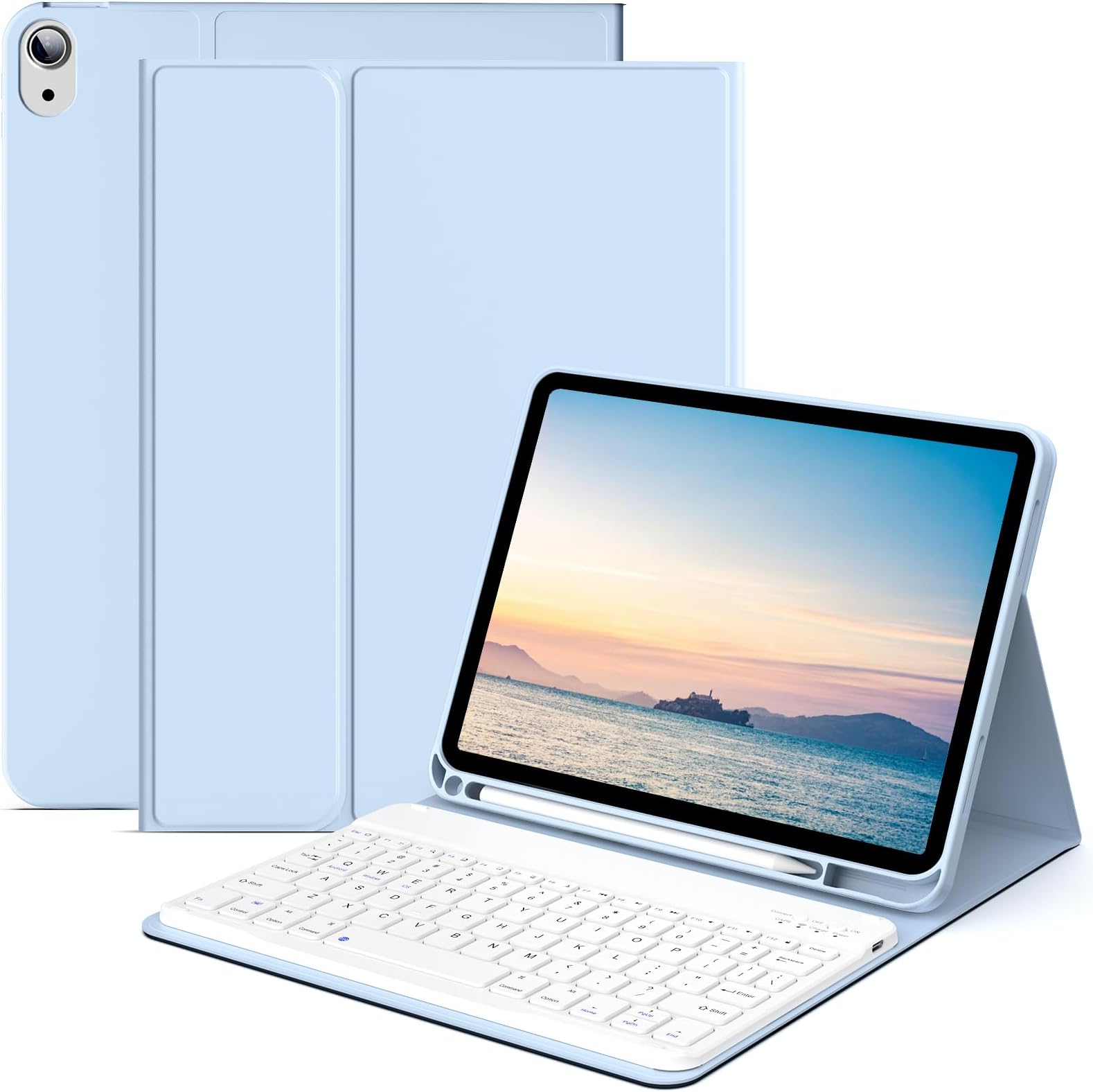 KENKEfor iPad 10th Generation Keyboard Case with Pencil Holder, Magnetically Bluetooth Wireless Detachable Folio Keyboard Cover for iPad 10th Gen 10.9 Inch 2022 Model A2757/A2777/A2696 White ice