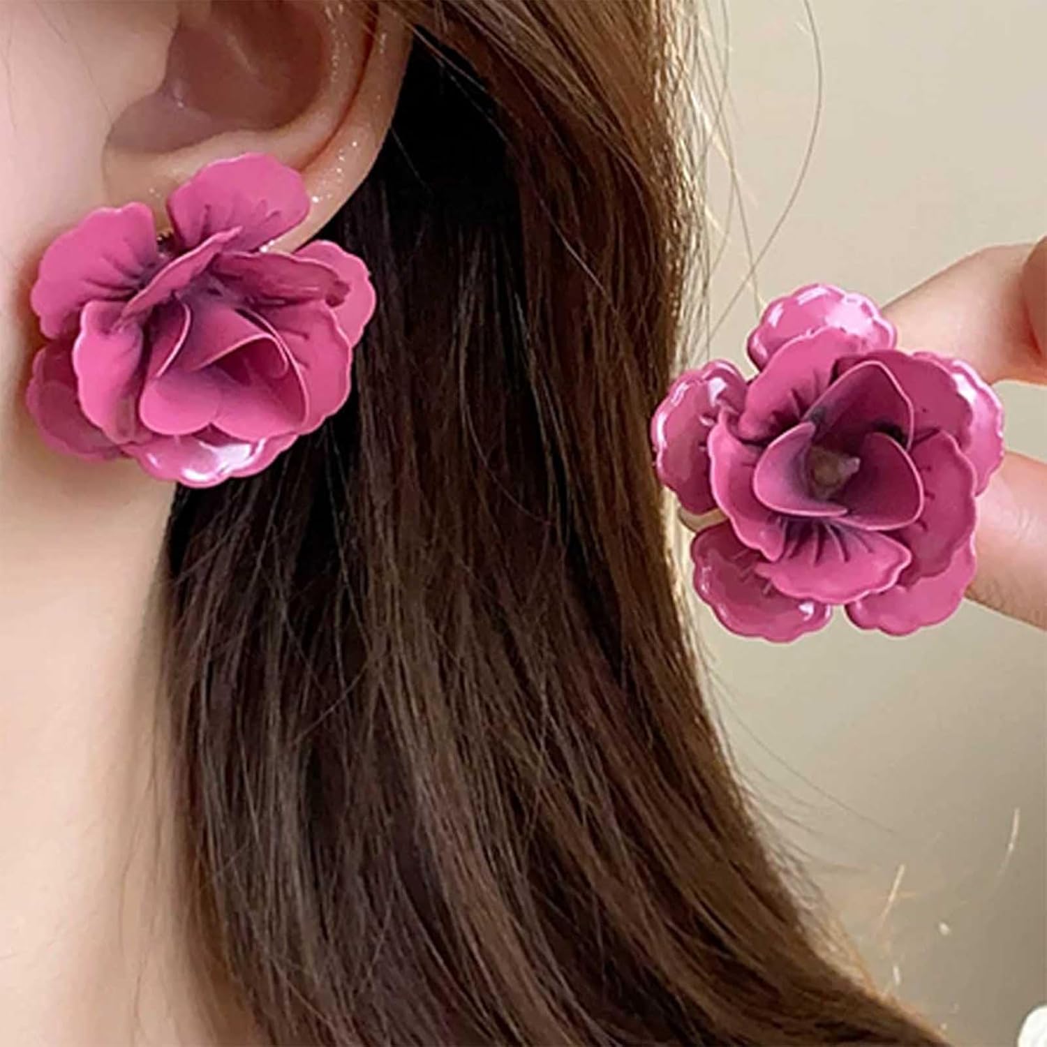 Boho Pink Flower Earrings Acrylic Flower Floral Earrings Wedding Bridal Floral Petal Earrings Vintage Camellia Flower Earrings for Women - Image 2