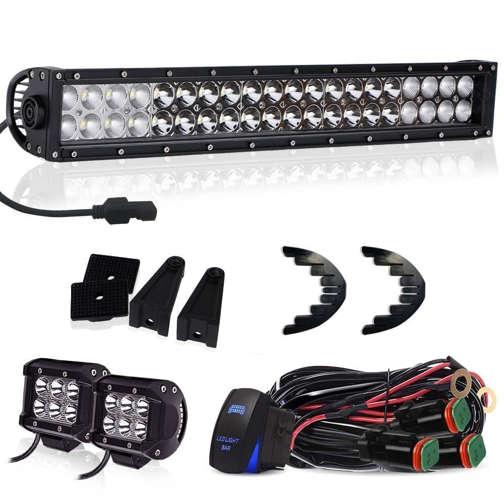 TURBOSII DOT Approved 22"120W 12V-24V Combo Led Work Light Bar For Driving Fog Lamp Front Backup Bumper Roof Rack Grill Fit Bulldozer Truck Side By Side Chevy 4X4 Boat Honda Golf Cart Jeep