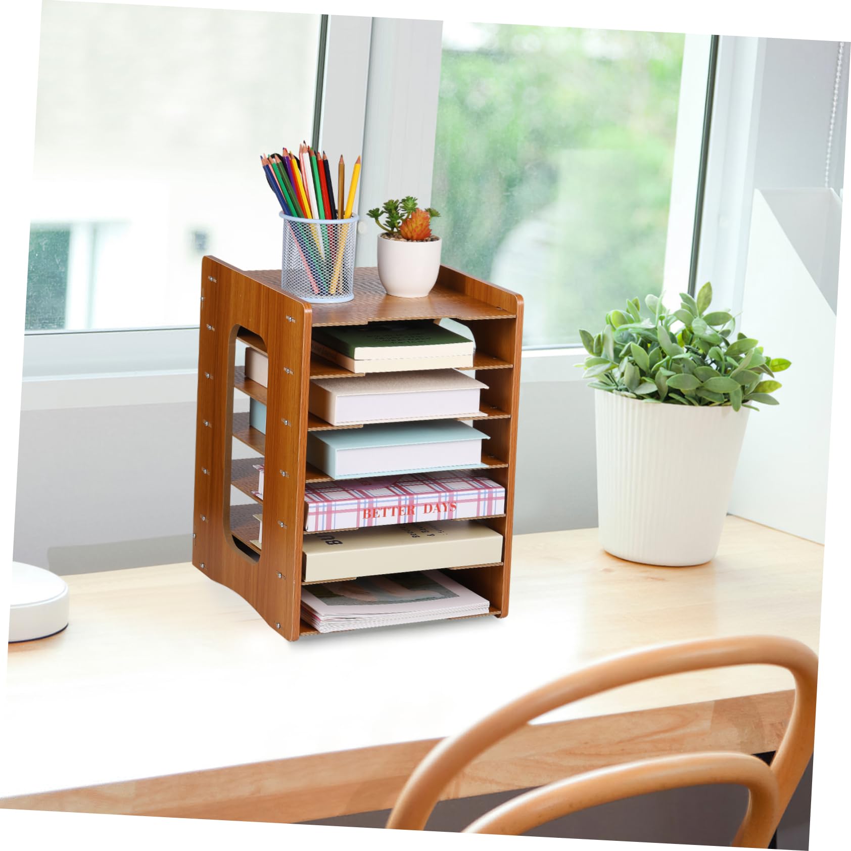 Angoily Organizer Scrivania in Ciliegio Strati Portadocumenti Impilabile per Ufficio e Casa Portaoggetti Multifunzionale per Libri Cancelleria e File Design Compatto e Stabile per Tavolo