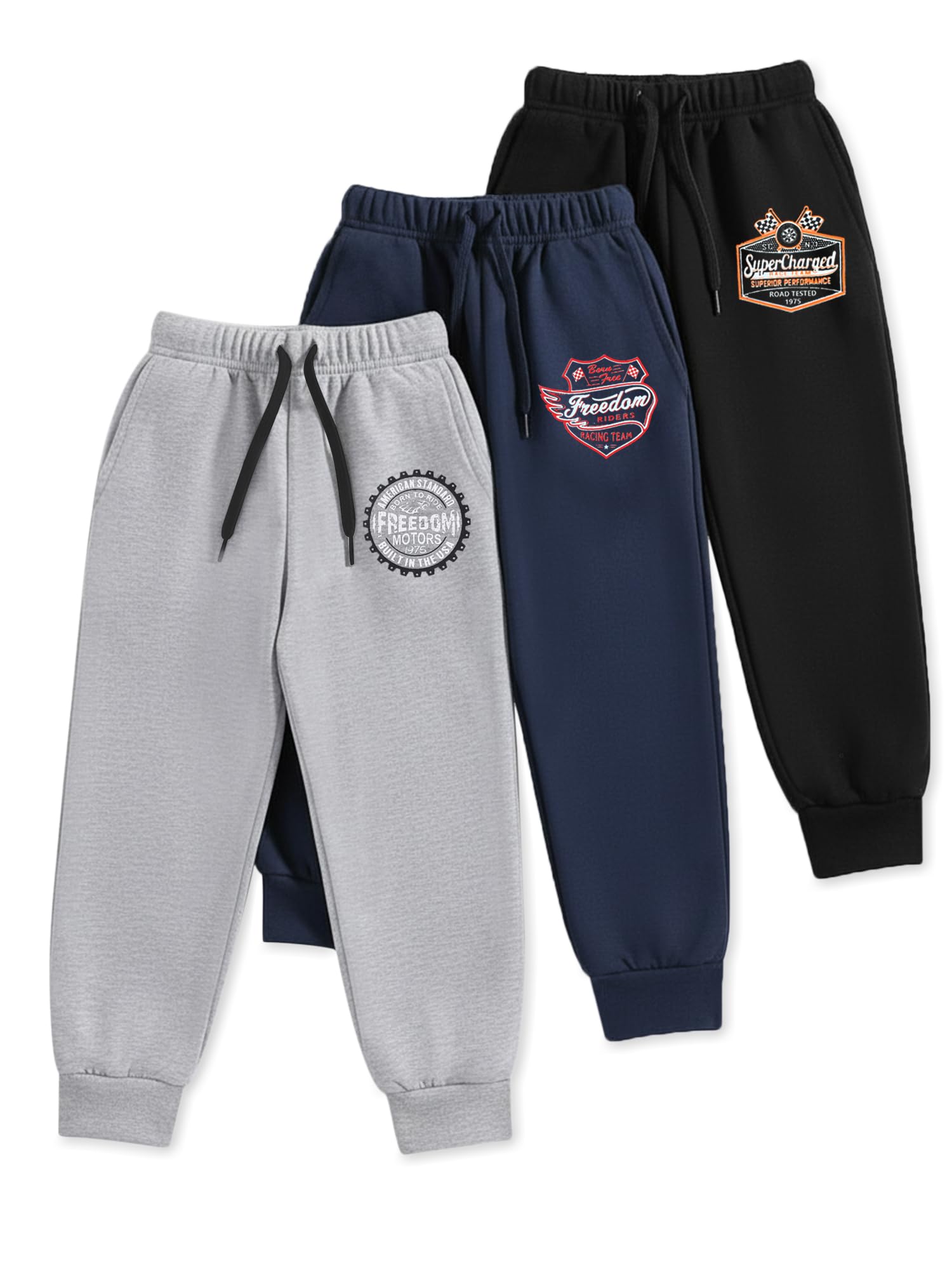 Trampoline Cotton Trackpants for Kids Pack of 3 with Drawstrings & Ribbed Cuffs | Boys & Girls Joggers with Prints | Side Pockets Soft Waistband | Breathable & Stretchable Playwear-picture-19
