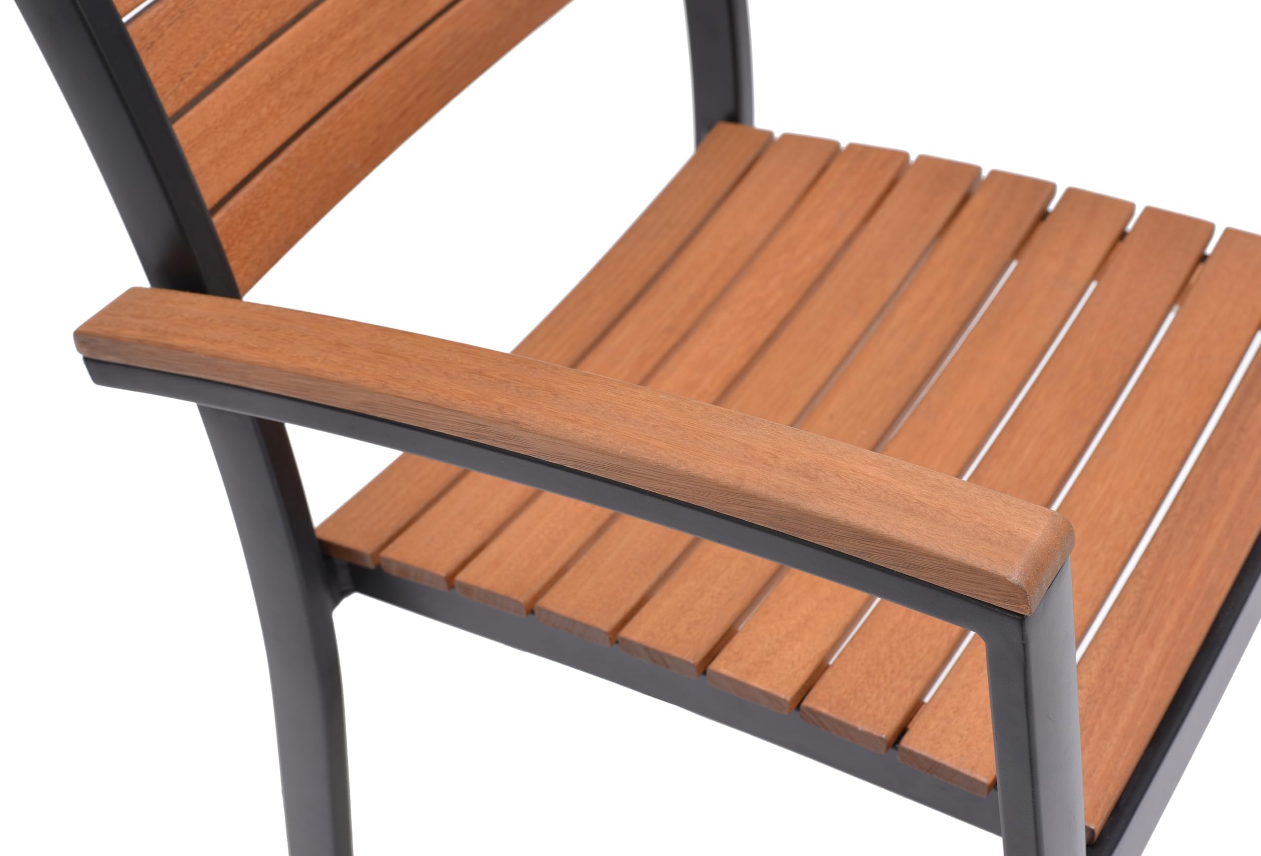 METRO Professional Sgabello da Esterno con Braccioli Lynx, Alluminio/Legno di Eucalipto, Sedia Impilabile, Ideale per Ristorante e Giardino, Marrone/Nero
